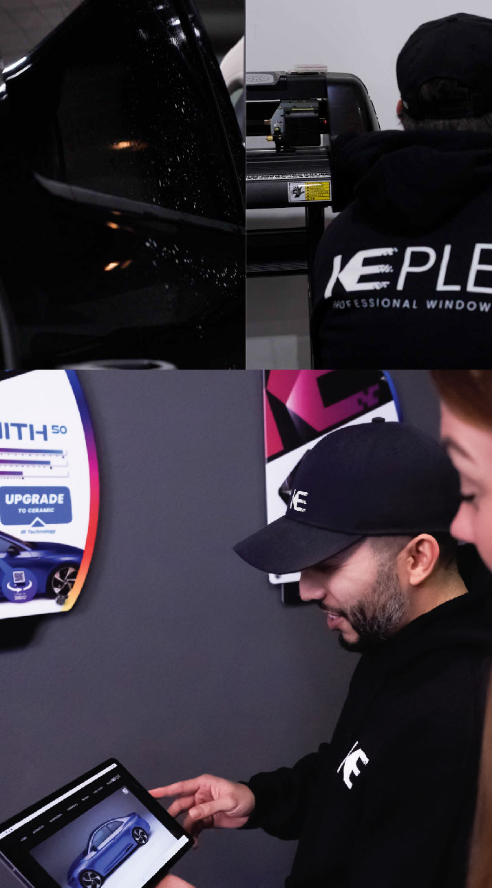 Kepler Dealer Showing Car Window Film Options to Customer in Dolton, Illinois