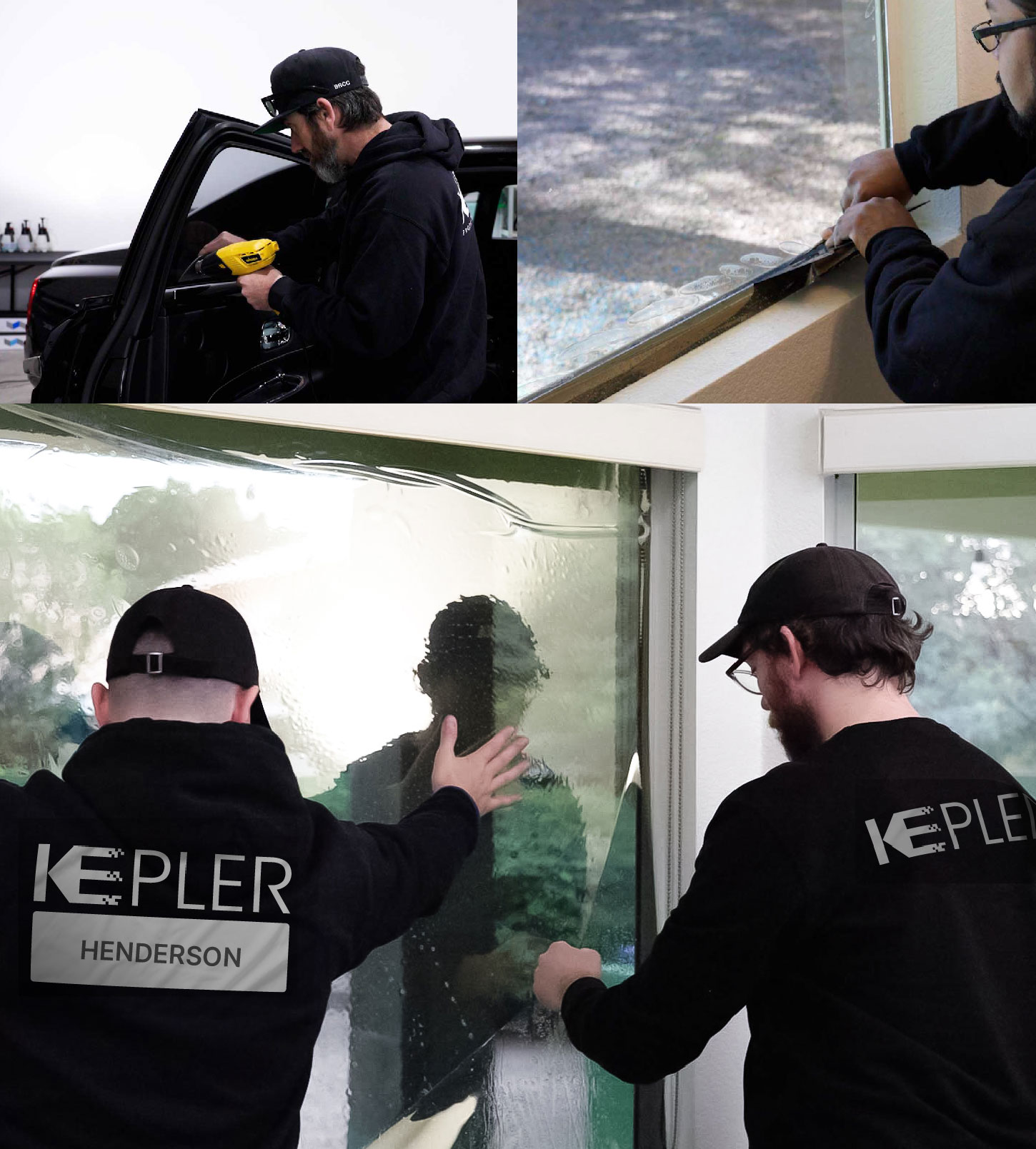 Expert Technician Applying Ceramic Window Tint to Home in Henderson