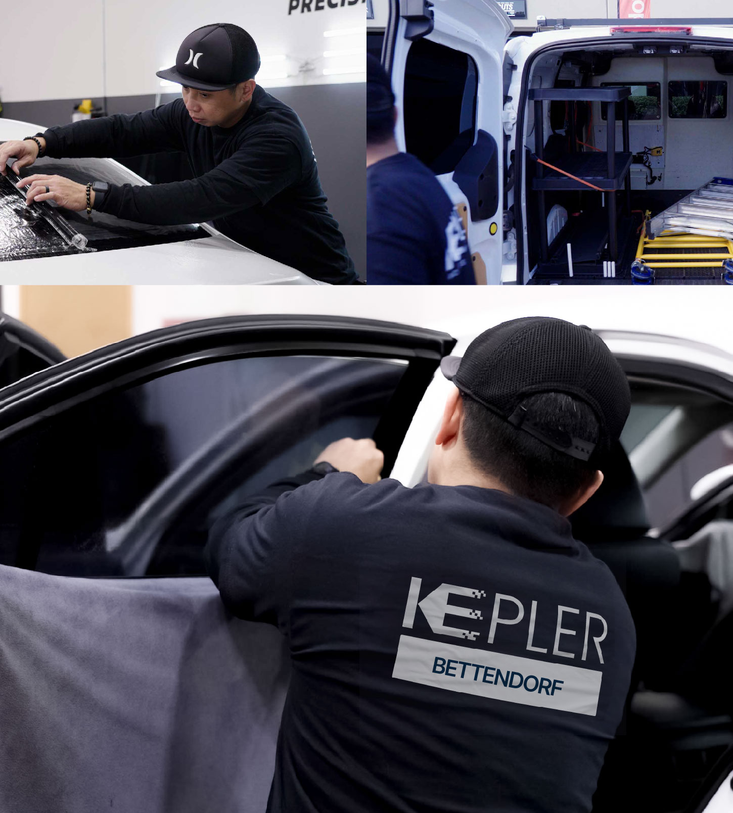 Automotive Window Tinting Expert Applying Film in Bettendorf, Iowa
