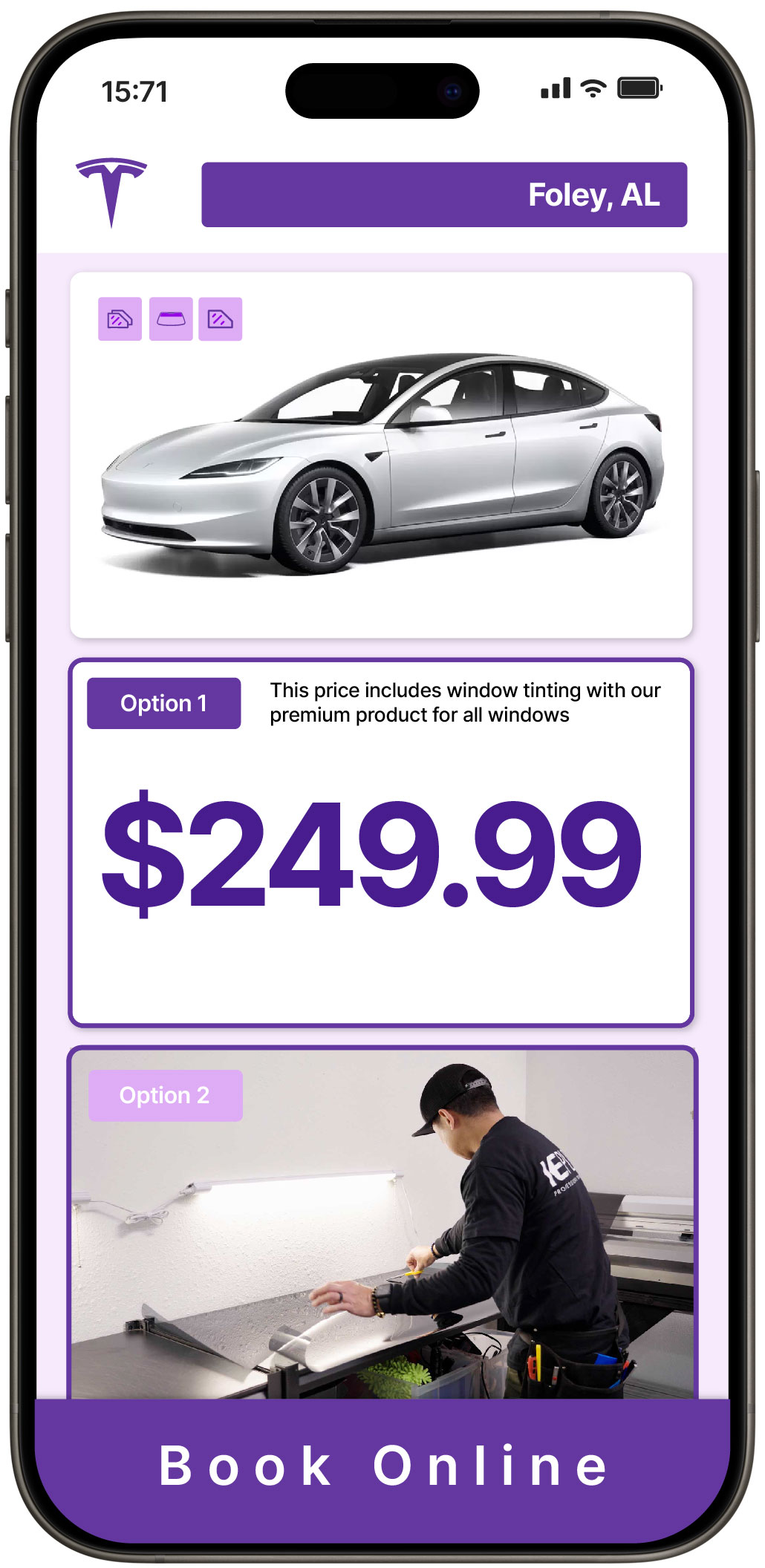 View Affordable Tesla Window Tinting Costs in Foley, Alabama
