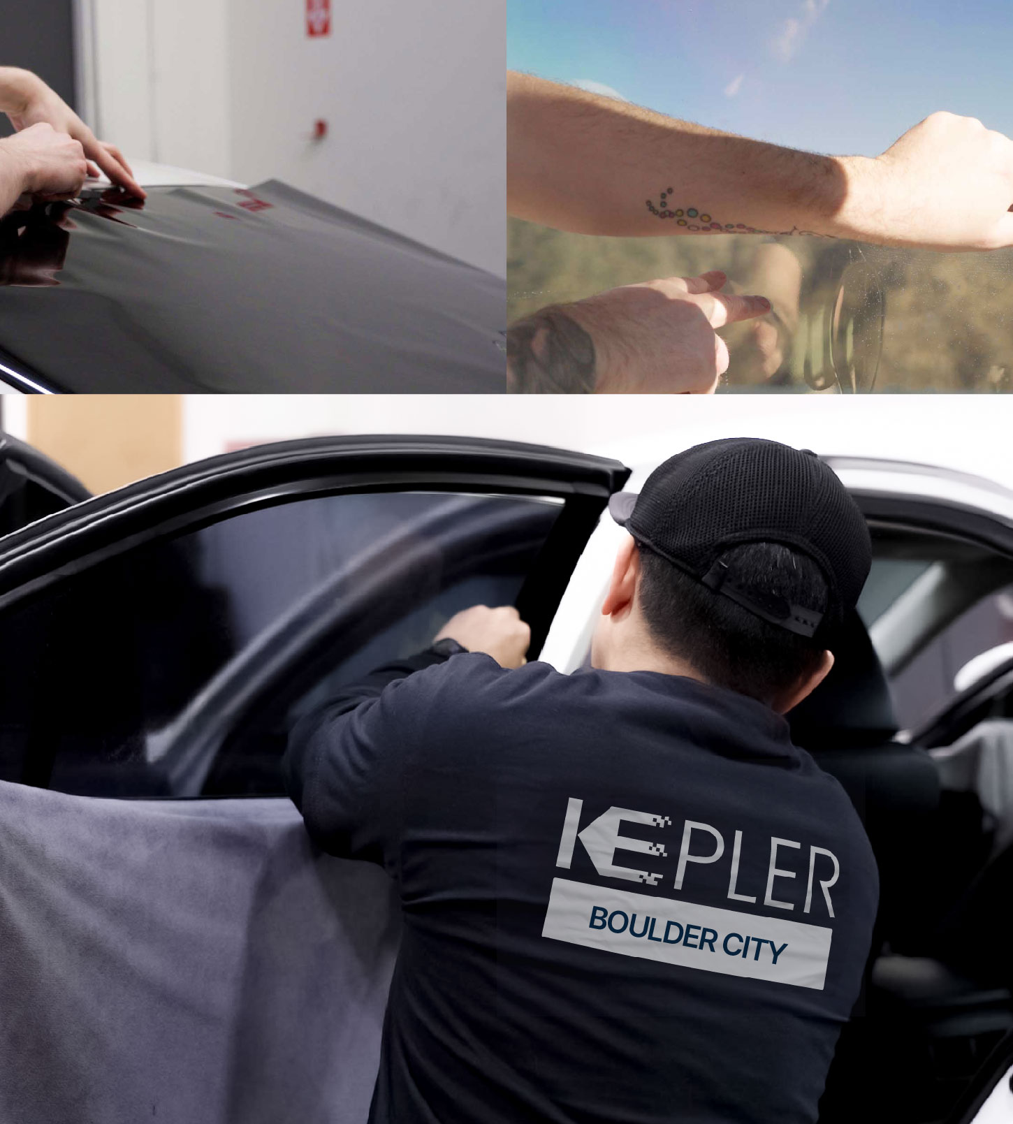 Automotive Window Tinting Expert Applying Film in Boulder City, Nevada