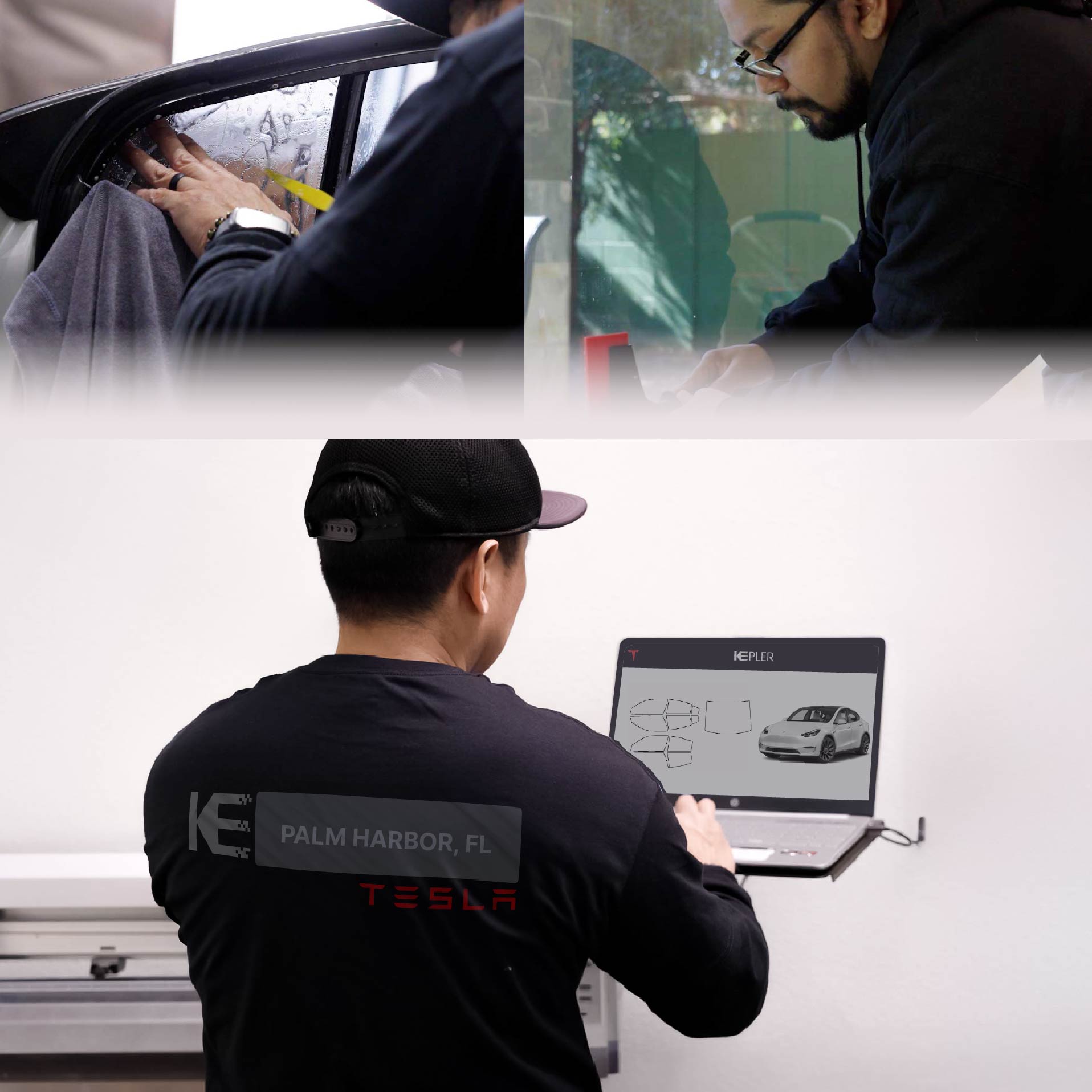 Kepler Technician Fitting High-tech Window Tint to Tesla in Palm Harbor