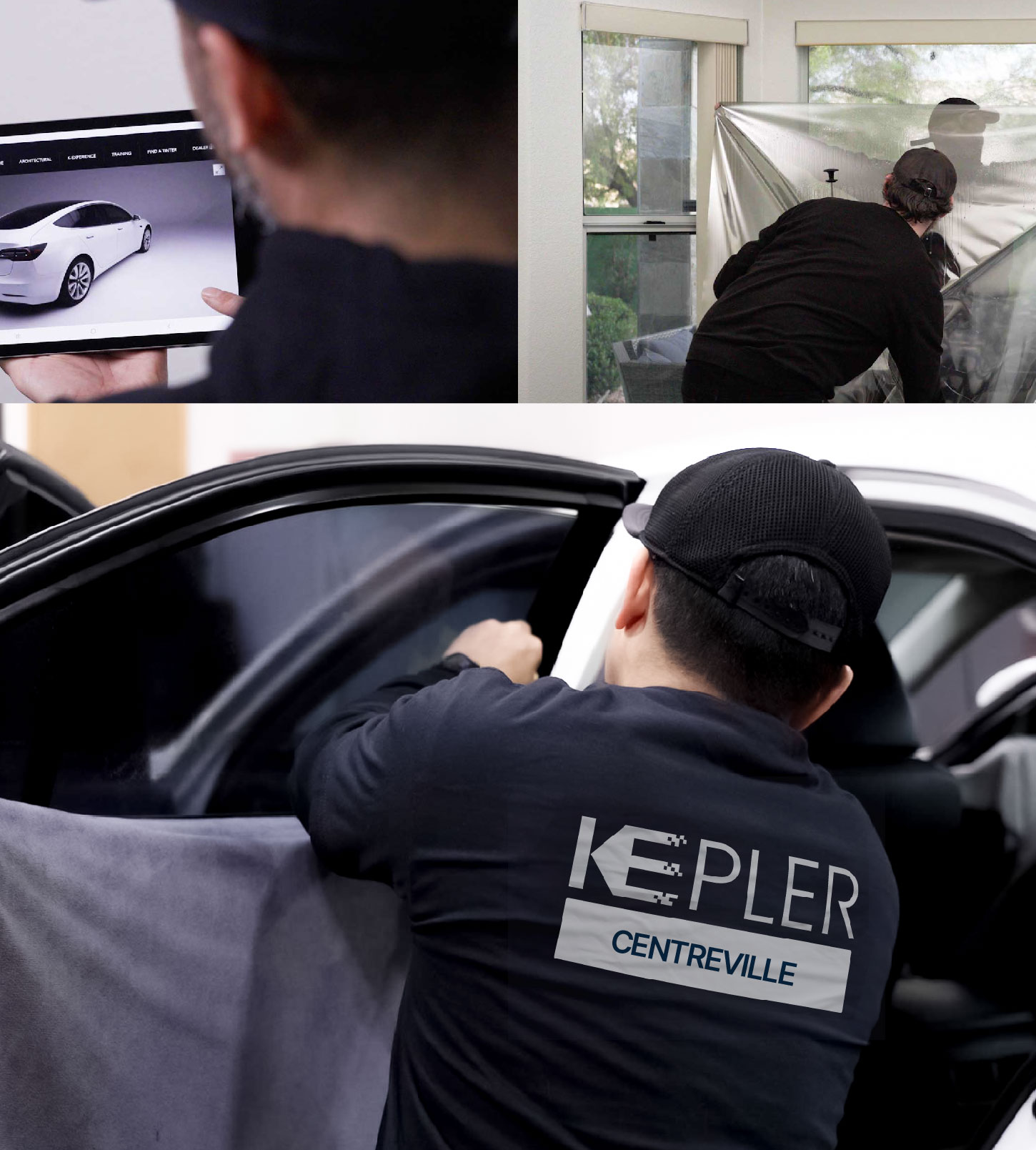 Automotive Window Tinting Expert Applying Film in Centreville, Virginia