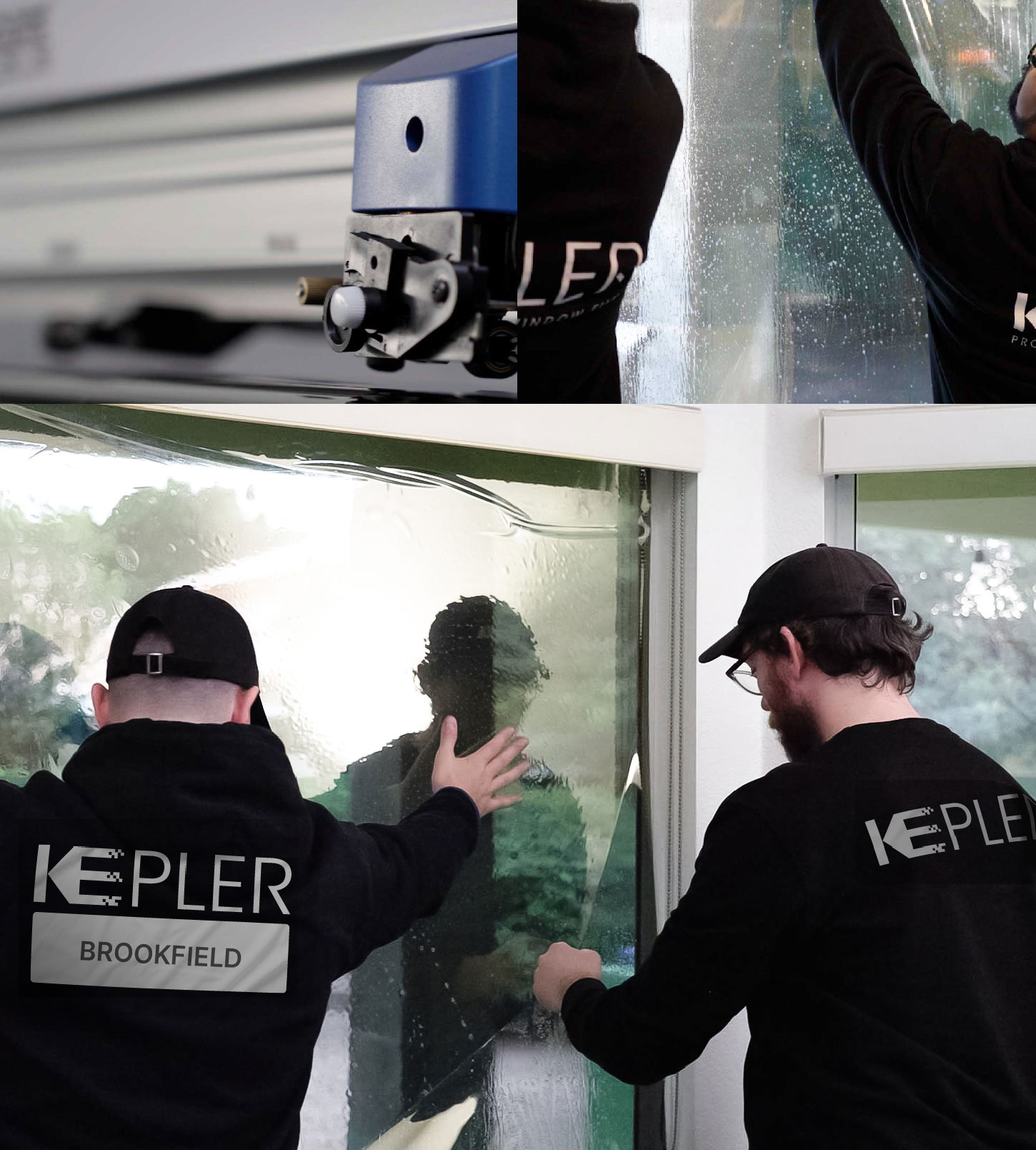 Kepler Technician Applying Ceramic Window Tint to Home in Brookfield