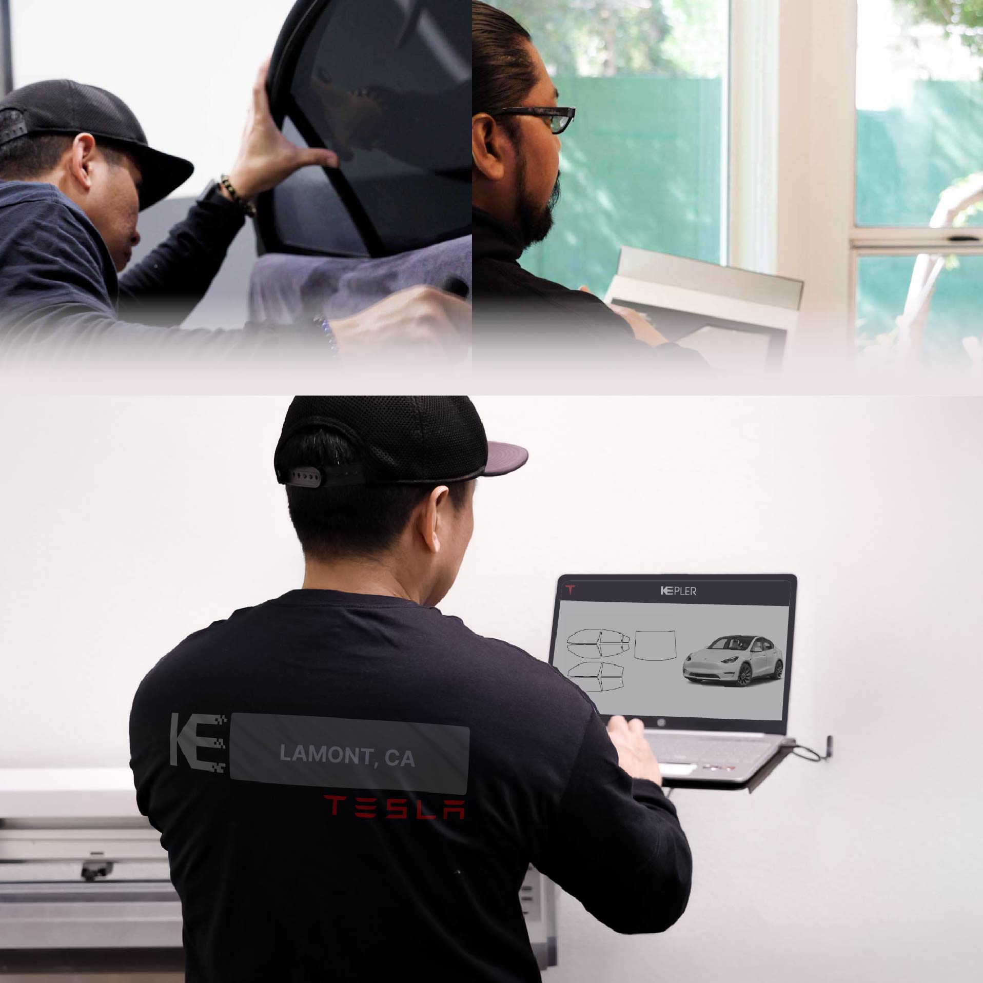 Expert Technician Fitting High-tech Window Tint to Tesla in Lamont