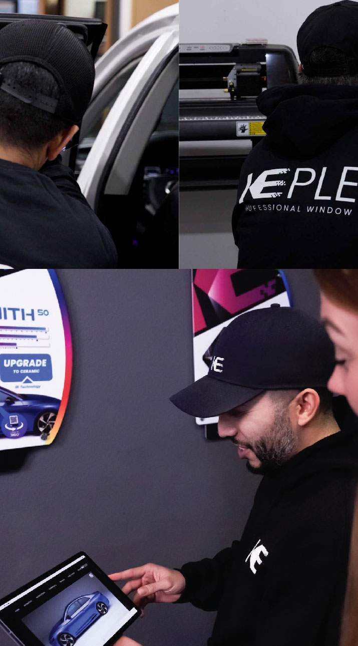 Kepler Dealer Showing Car Window Film Options to Customer in Vernon Hills, Illinois