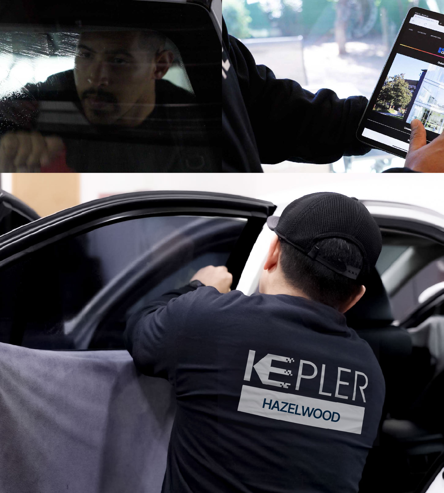 Automotive Window Tinting Expert Applying Film in Hazelwood, Missouri