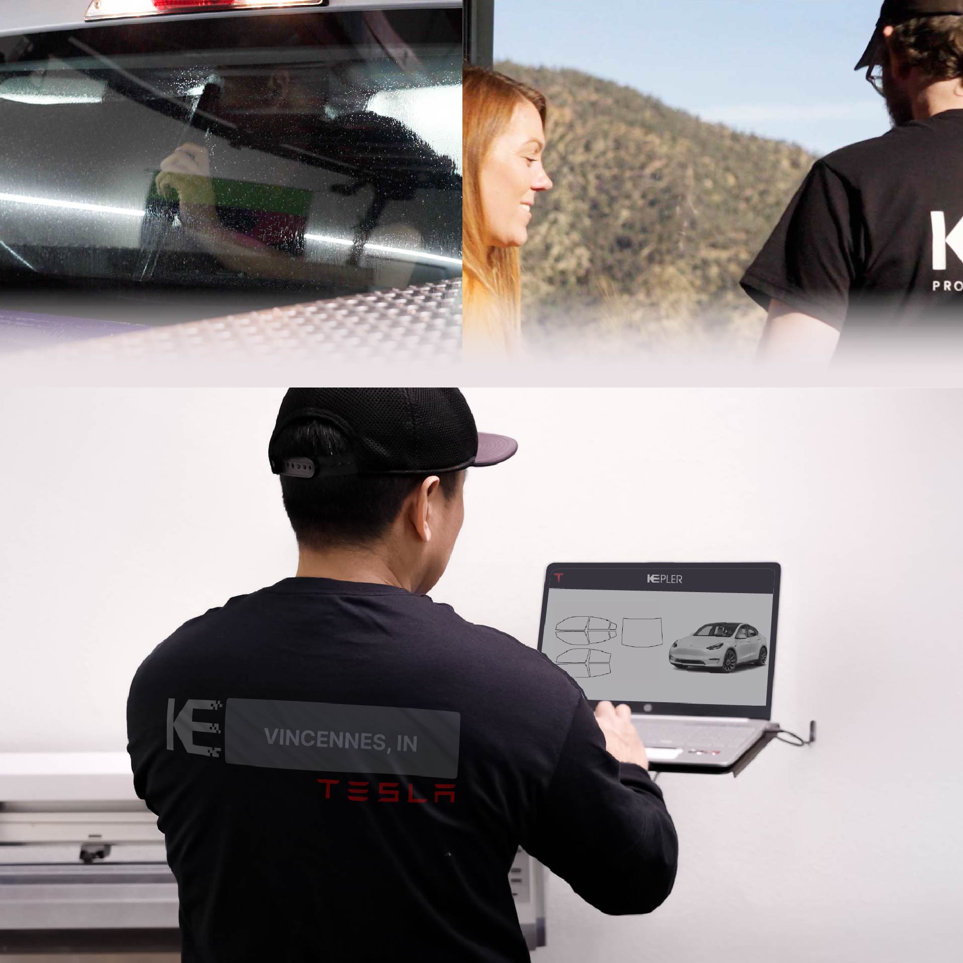 Kepler Technician Fitting Ceramic Window Tint to Tesla in Vincennes