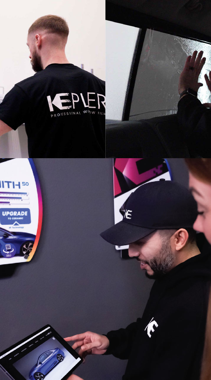 Kepler Dealer Showing Car Window Film Options to Customer in Apex, North Carolina