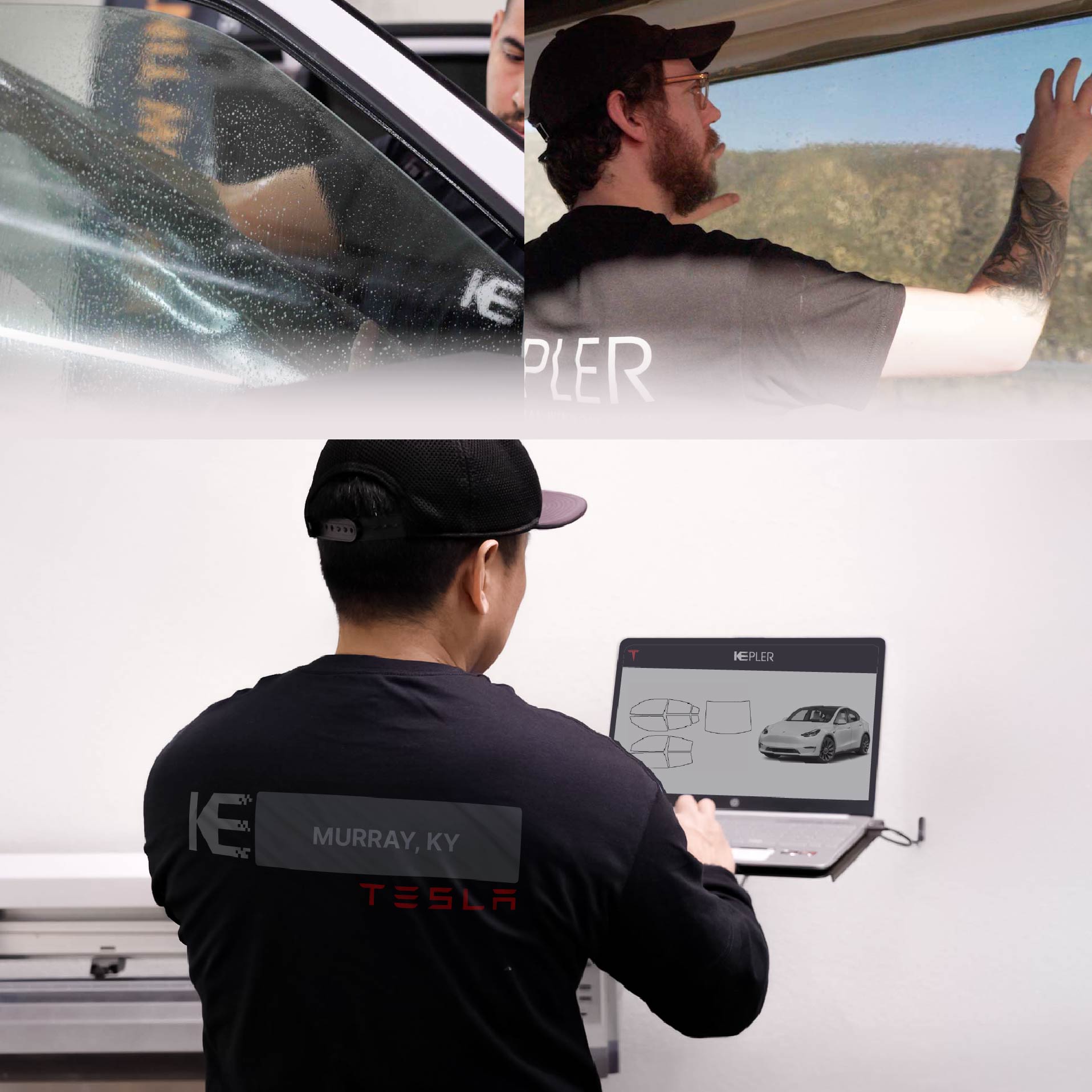 Expert Technician Applying Ceramic Window Tint to Tesla in Murray