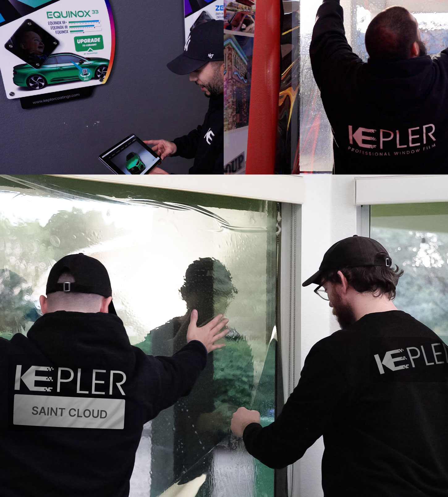 Expert Technician Fitting Advanced Window Tint to Home in Saint Cloud