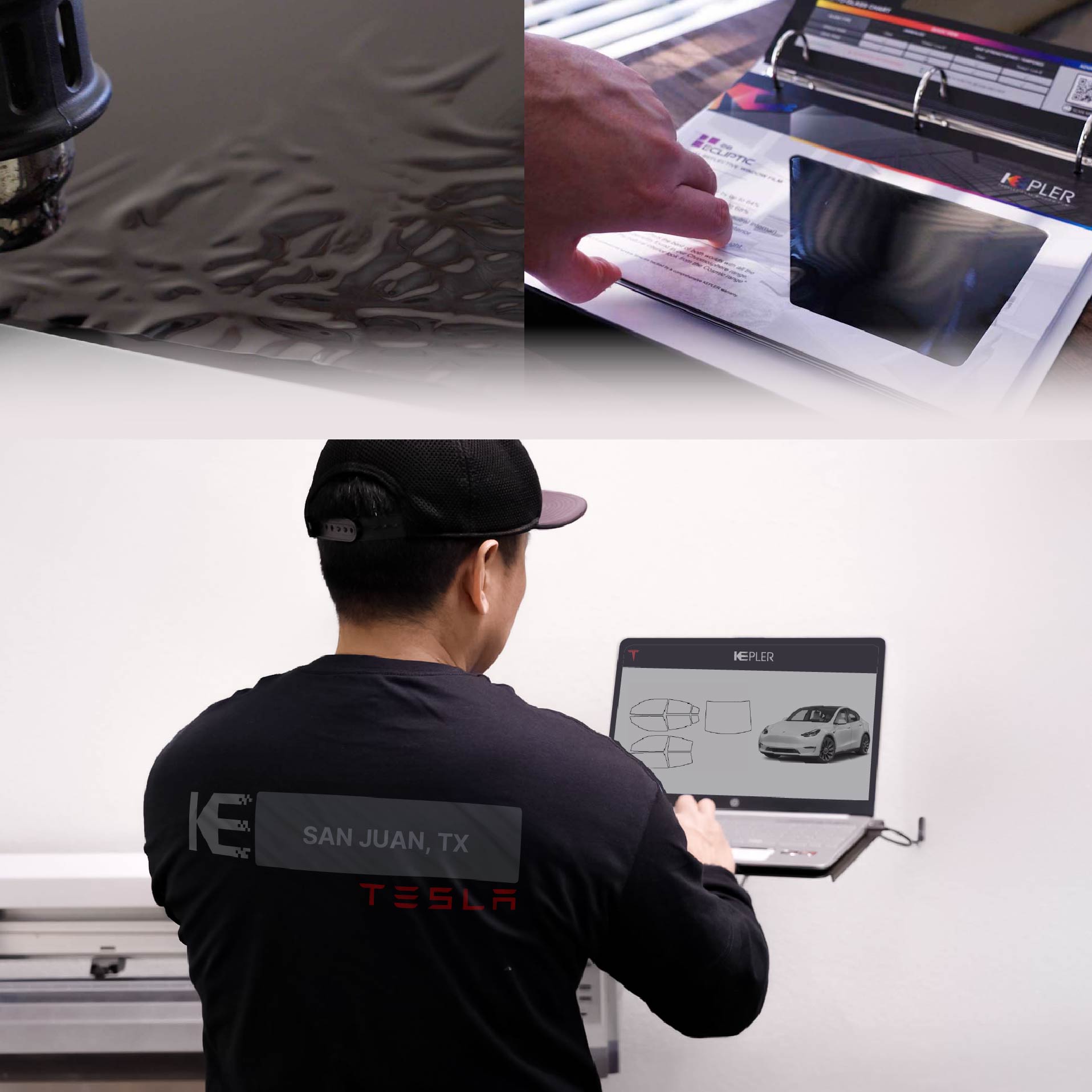 Kepler Technician Installing High-tech Window Tint to Tesla in San Juan