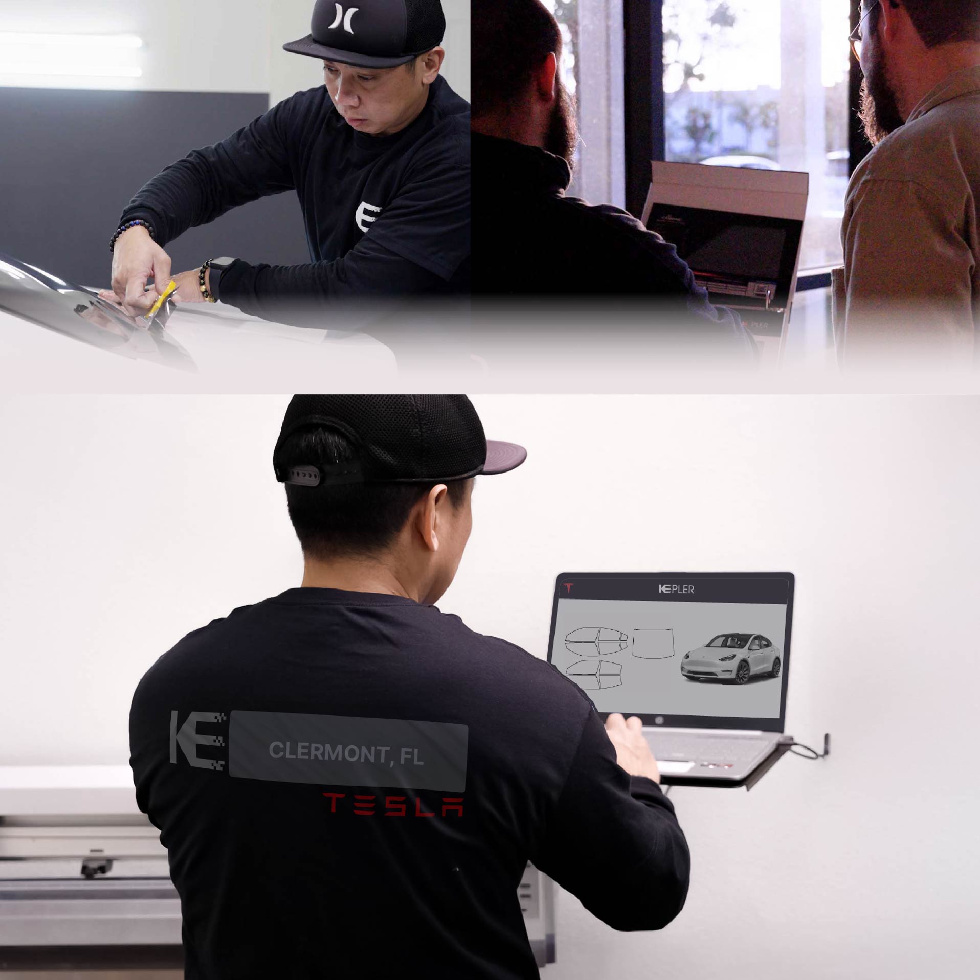 Expert Technician Installing High-tech Window Tint to Tesla in Clermont