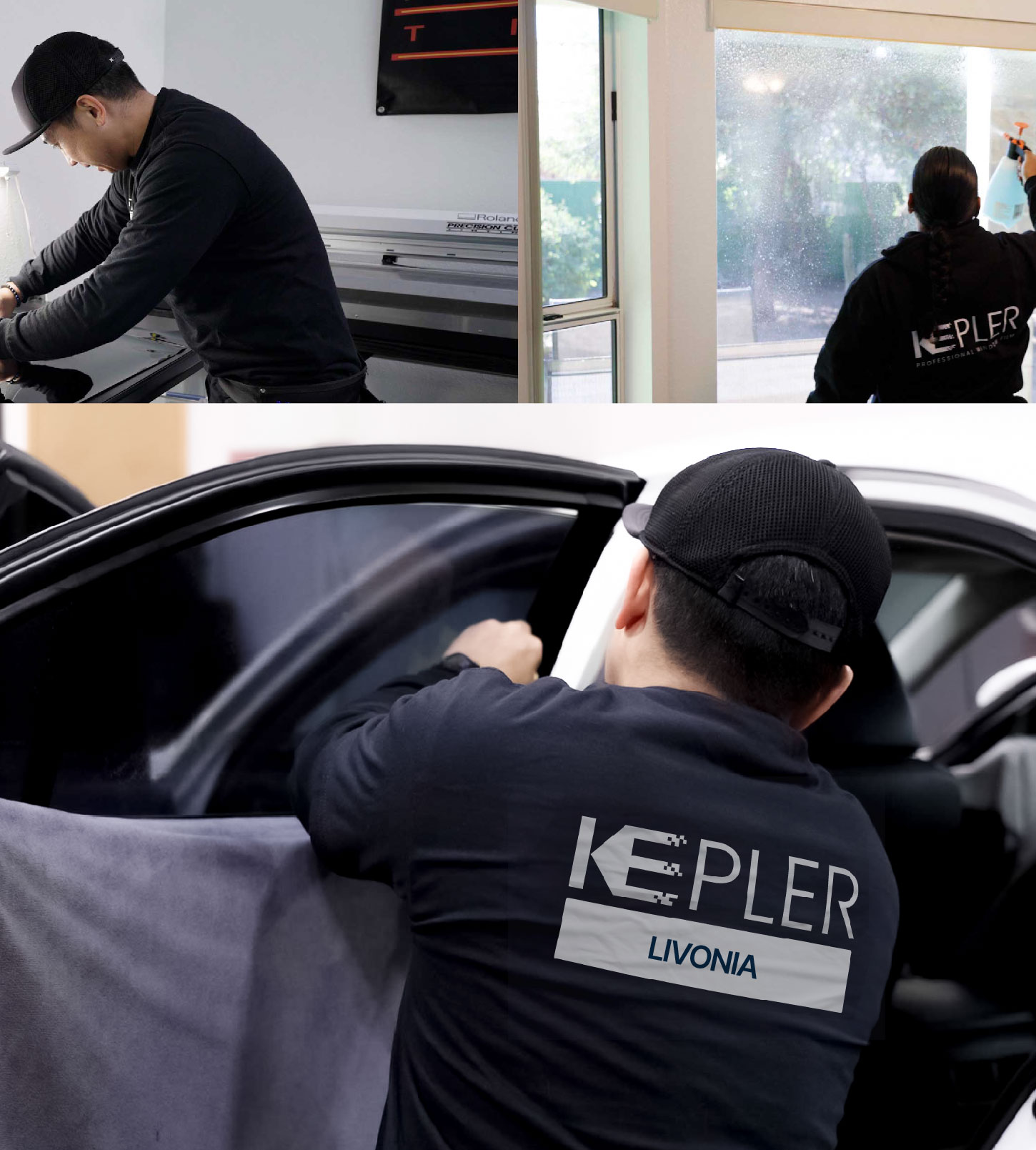Automotive Window Tinting Expert Applying Film in Livonia, Michigan