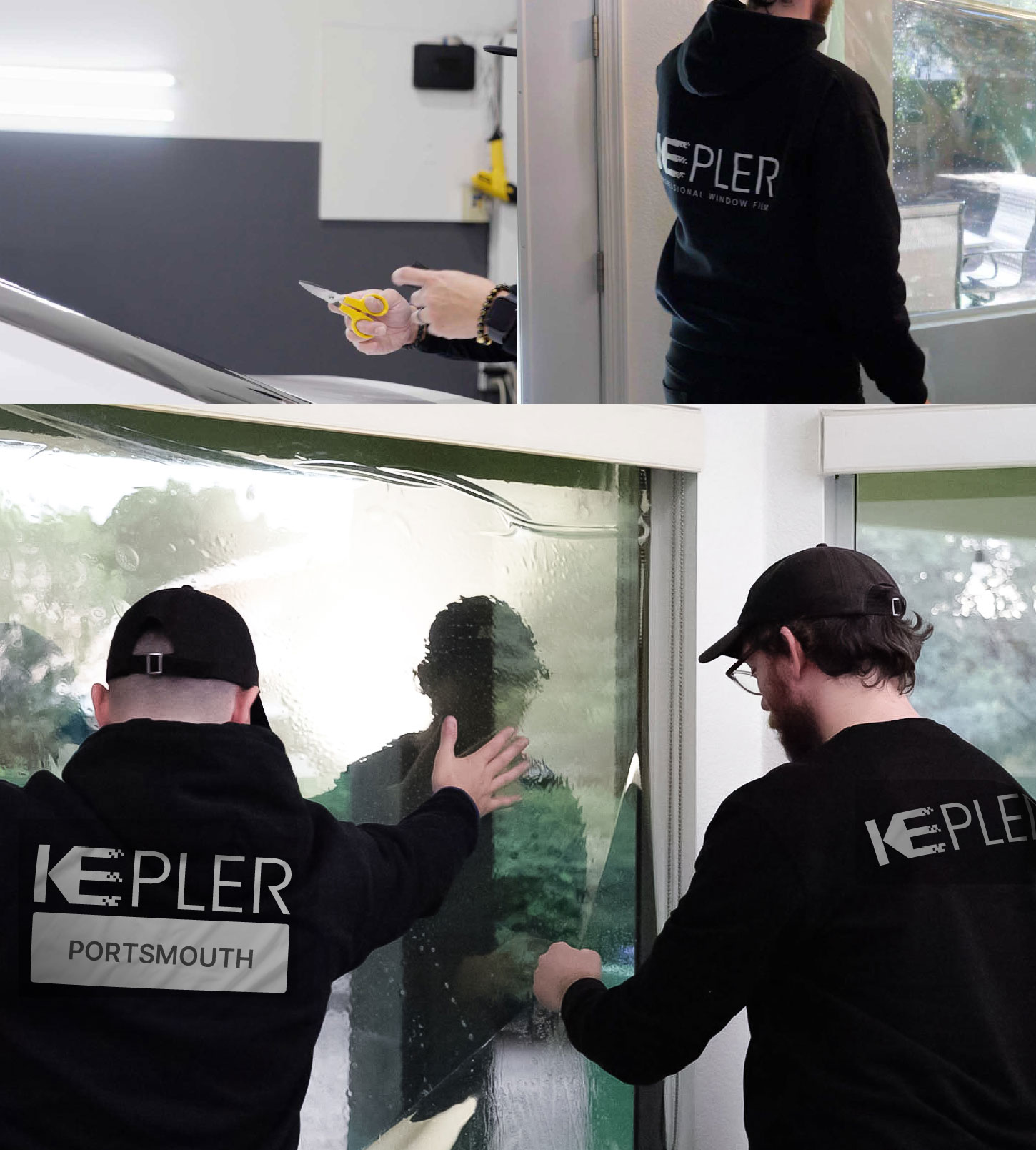 Expert Technician Installing High-tech Window Tint to Home in Portsmouth