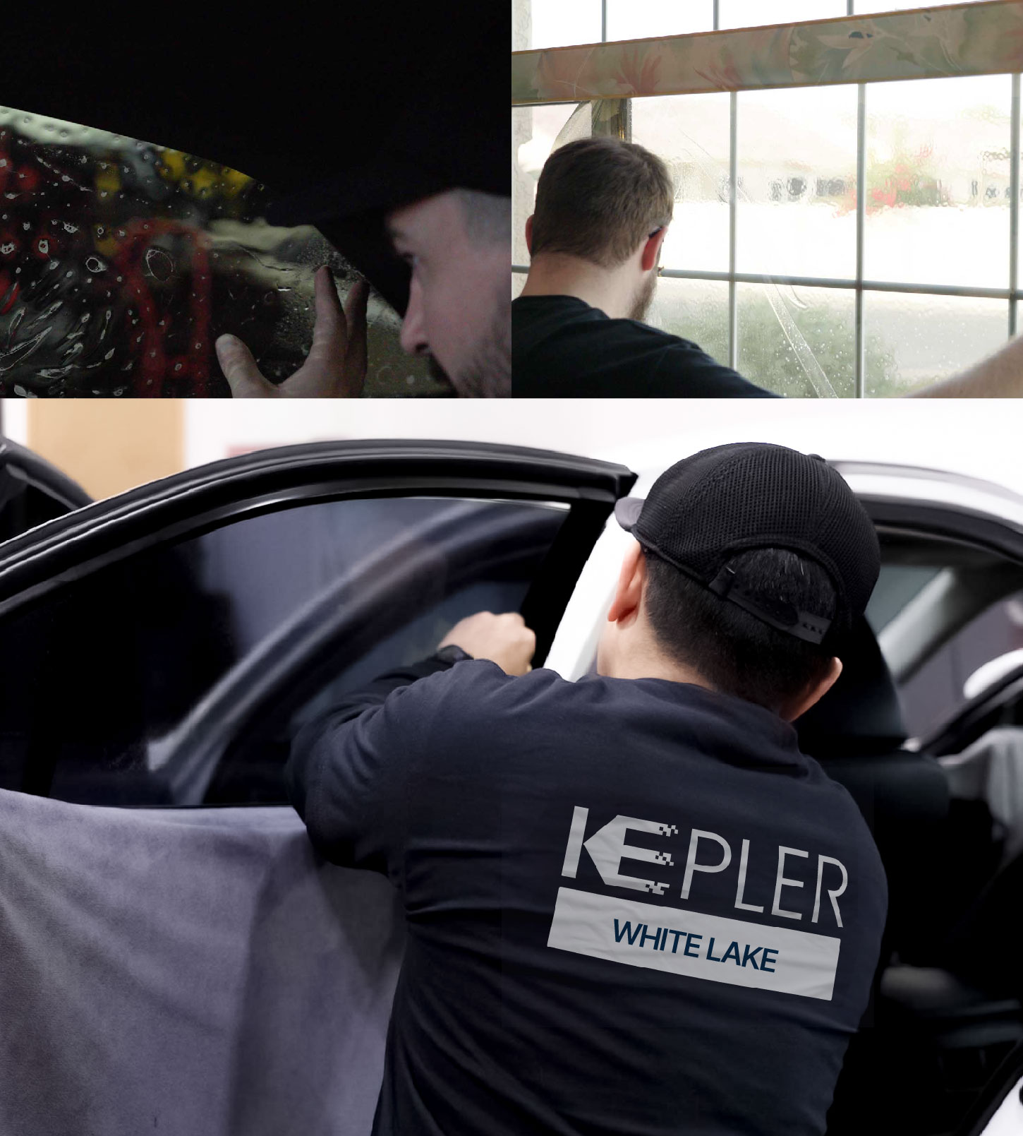 Automotive Window Tinting Expert Applying Film in White Lake, Michigan