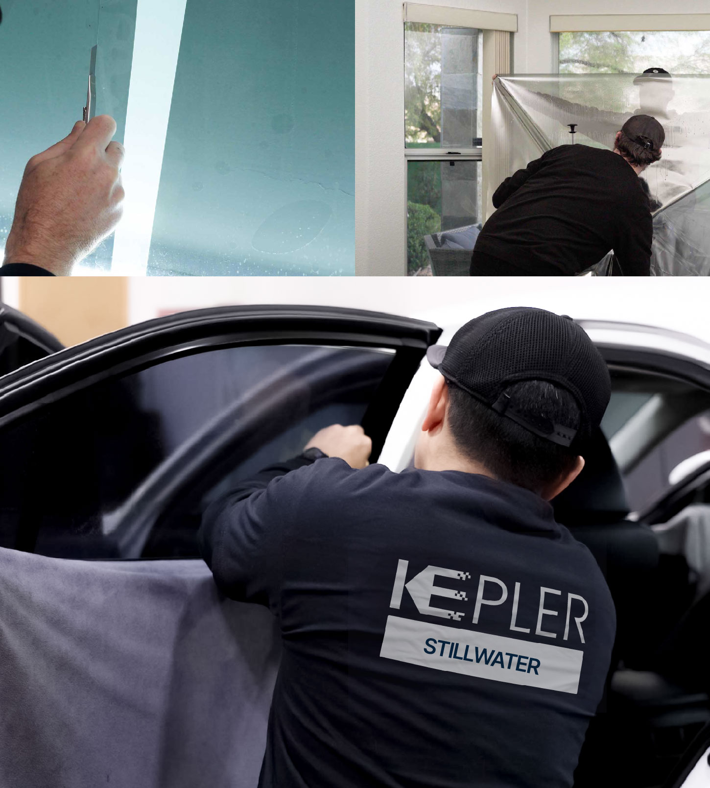 Automotive Window Tinting Expert Applying Film in Stillwater, Oklahoma