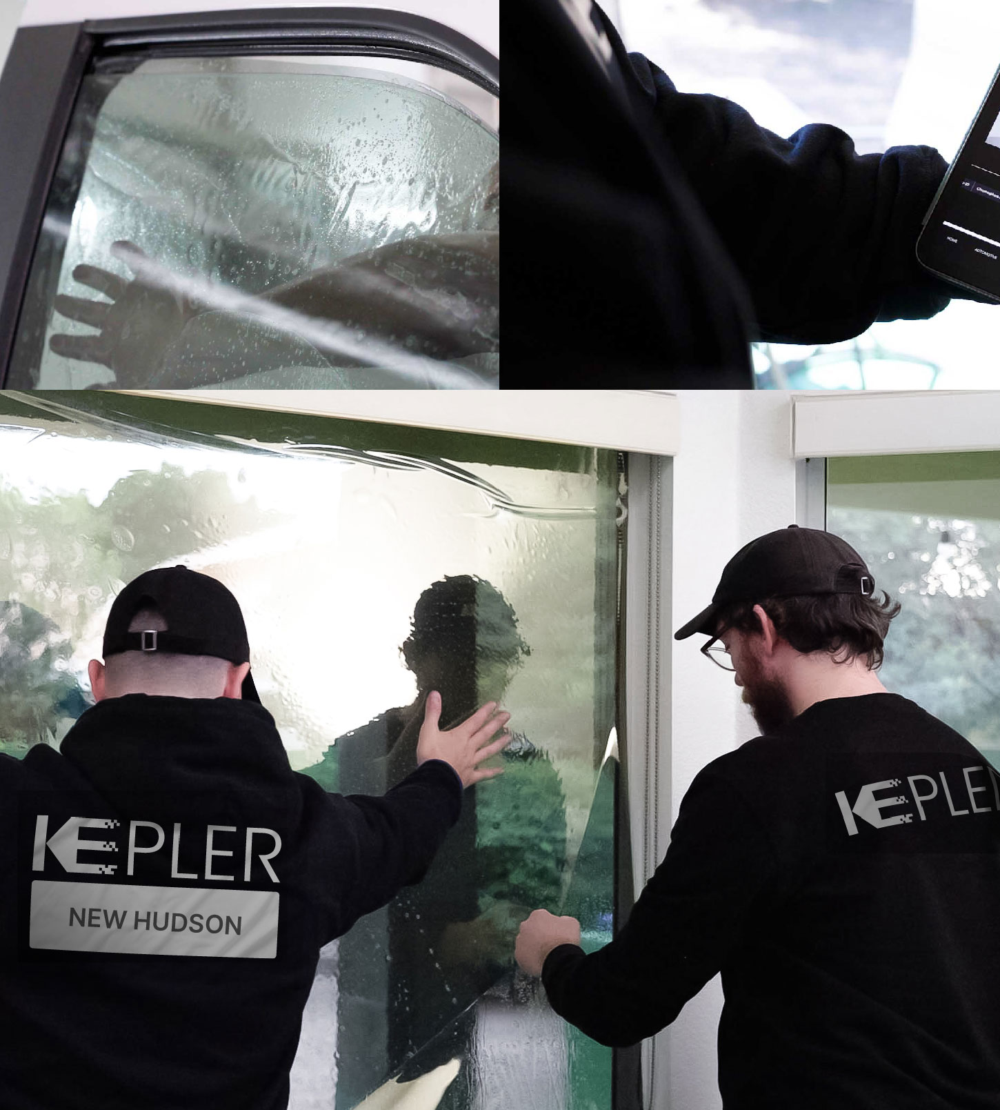 Kepler Technician Installing Ceramic Window Tint to Home in New Hudson