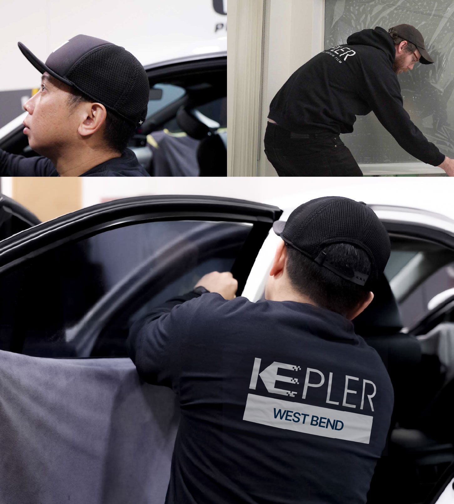 Automotive Window Tinting Expert Applying Film in West Bend, Wisconsin