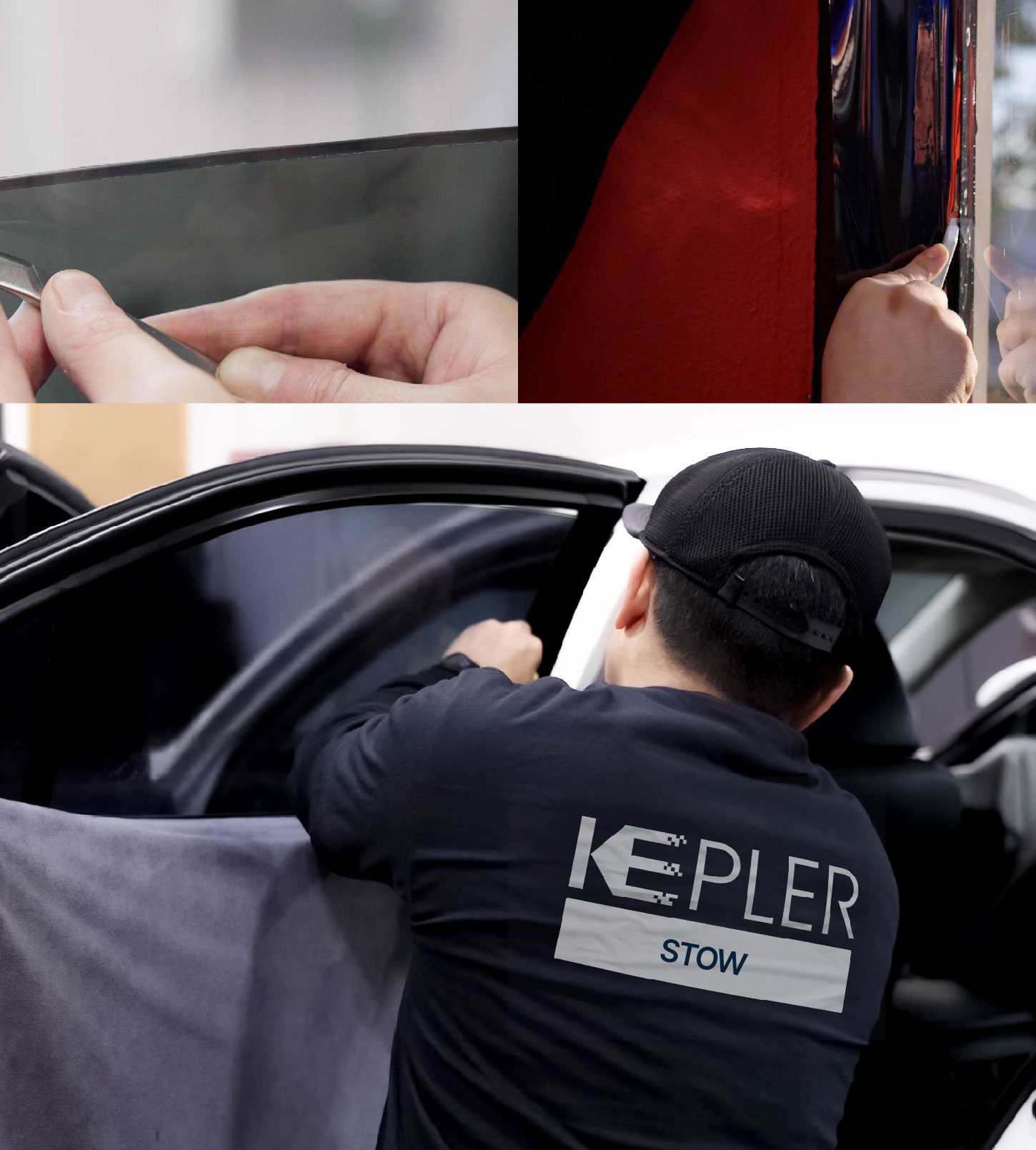 Automotive Window Tinting Expert Applying Film in Stow, Ohio