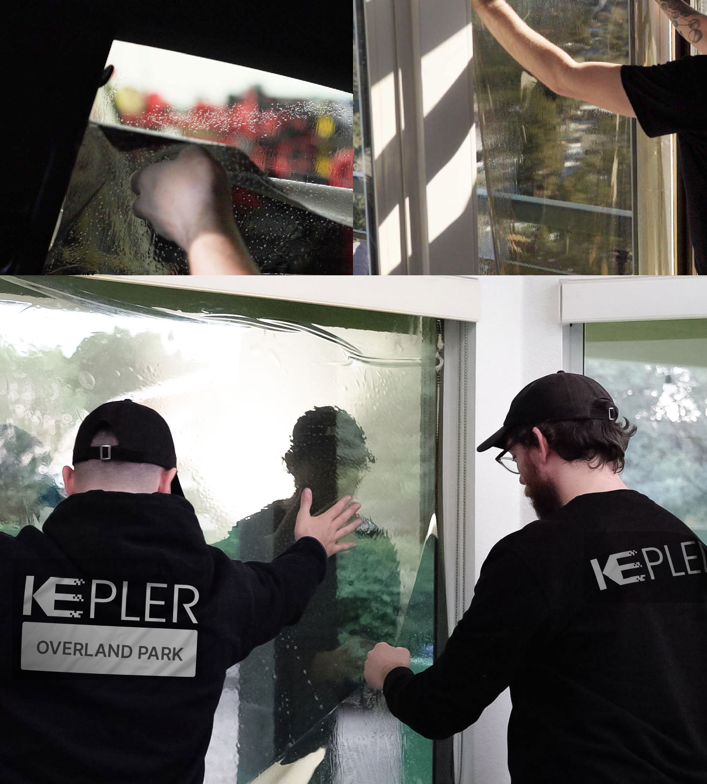 Expert Technician Fitting Advanced Window Tint to Home in Overland Park