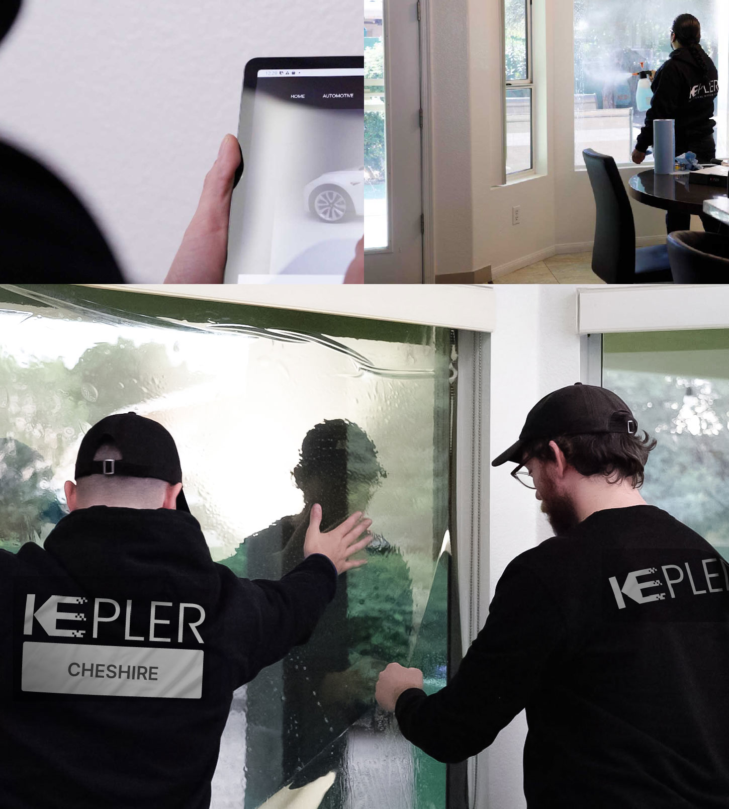 Expert Technician Applying Ceramic Window Tint to Home in Cheshire