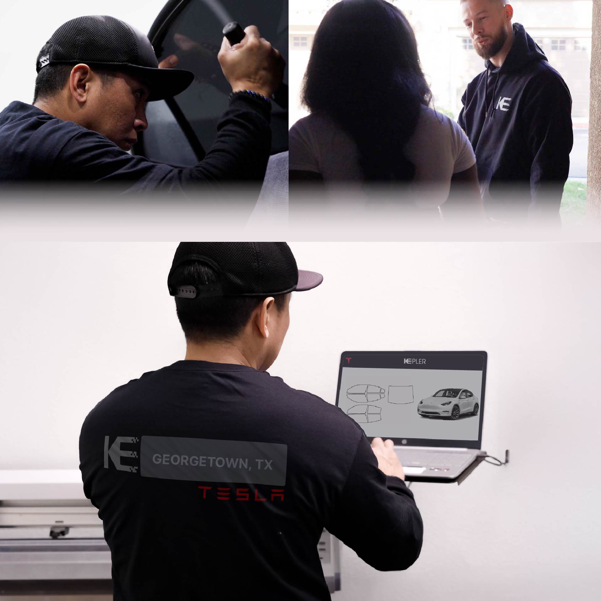 Kepler Technician Installing Advanced Window Tint to Tesla in Georgetown