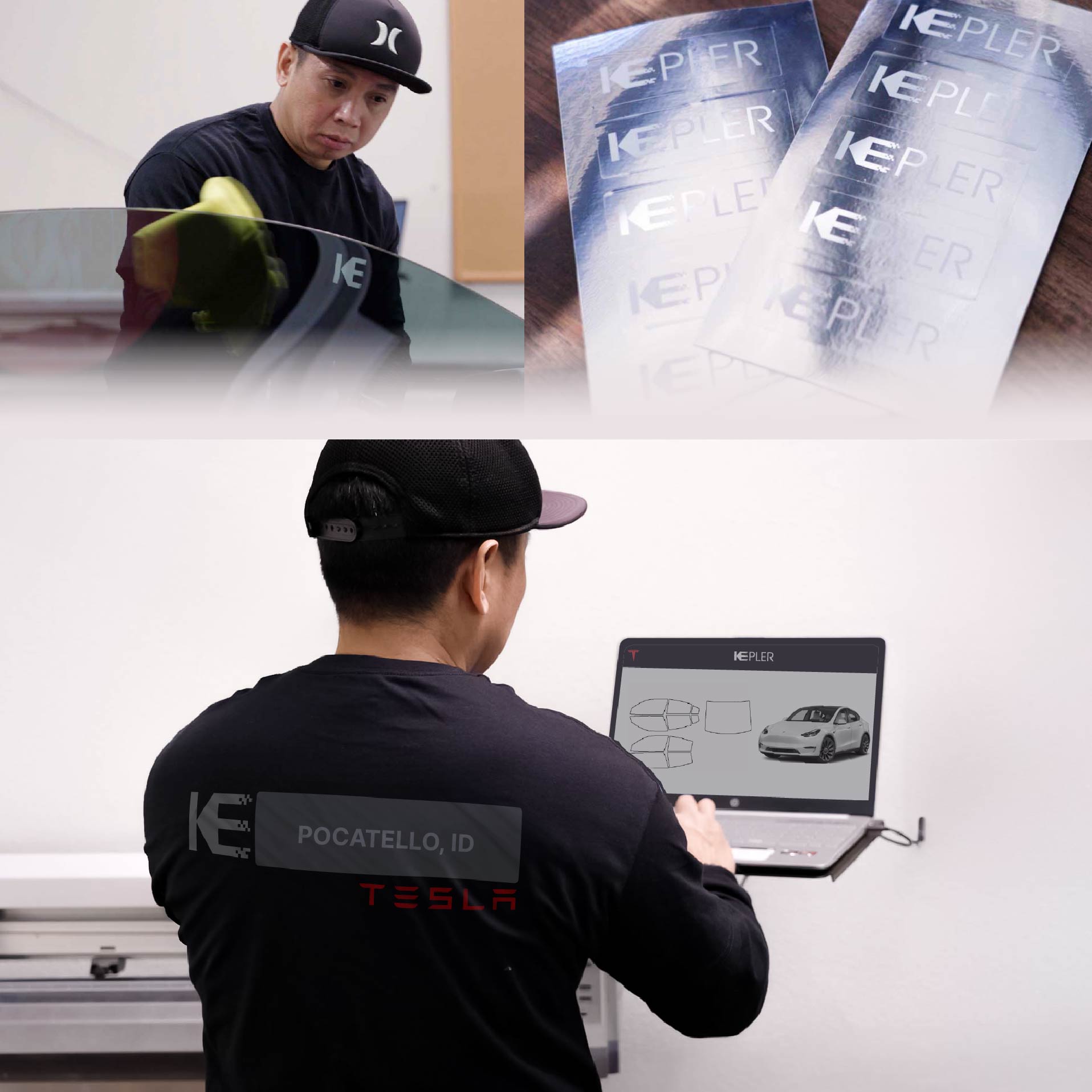 Expert Technician Fitting Advanced Window Tint to Tesla in Pocatello