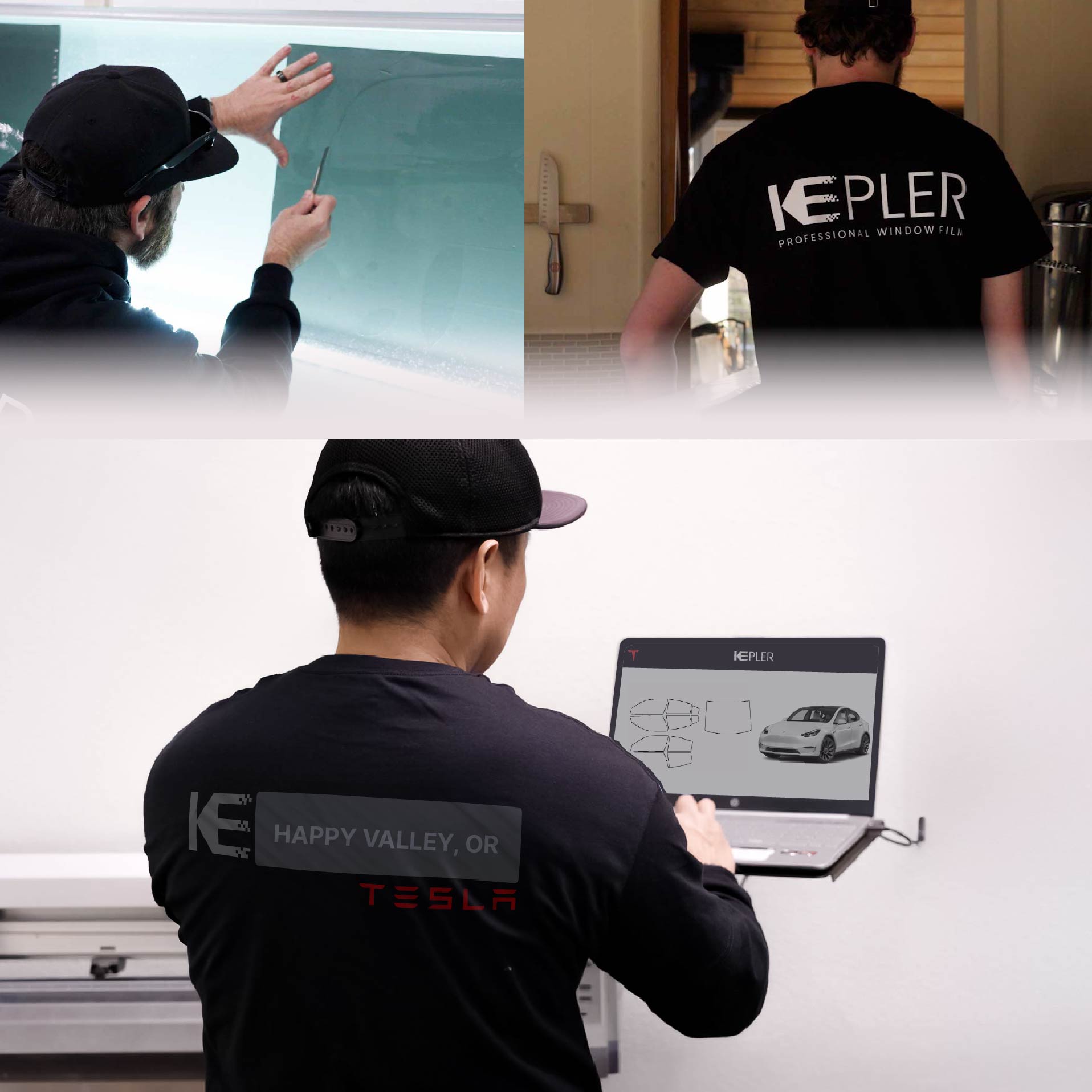 Kepler Technician Fitting Advanced Window Tint to Tesla in Happy Valley