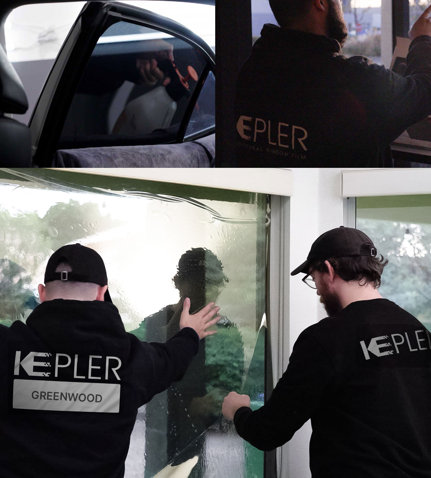 Expert Technician Fitting Ceramic Window Tint to Home in Greenwood