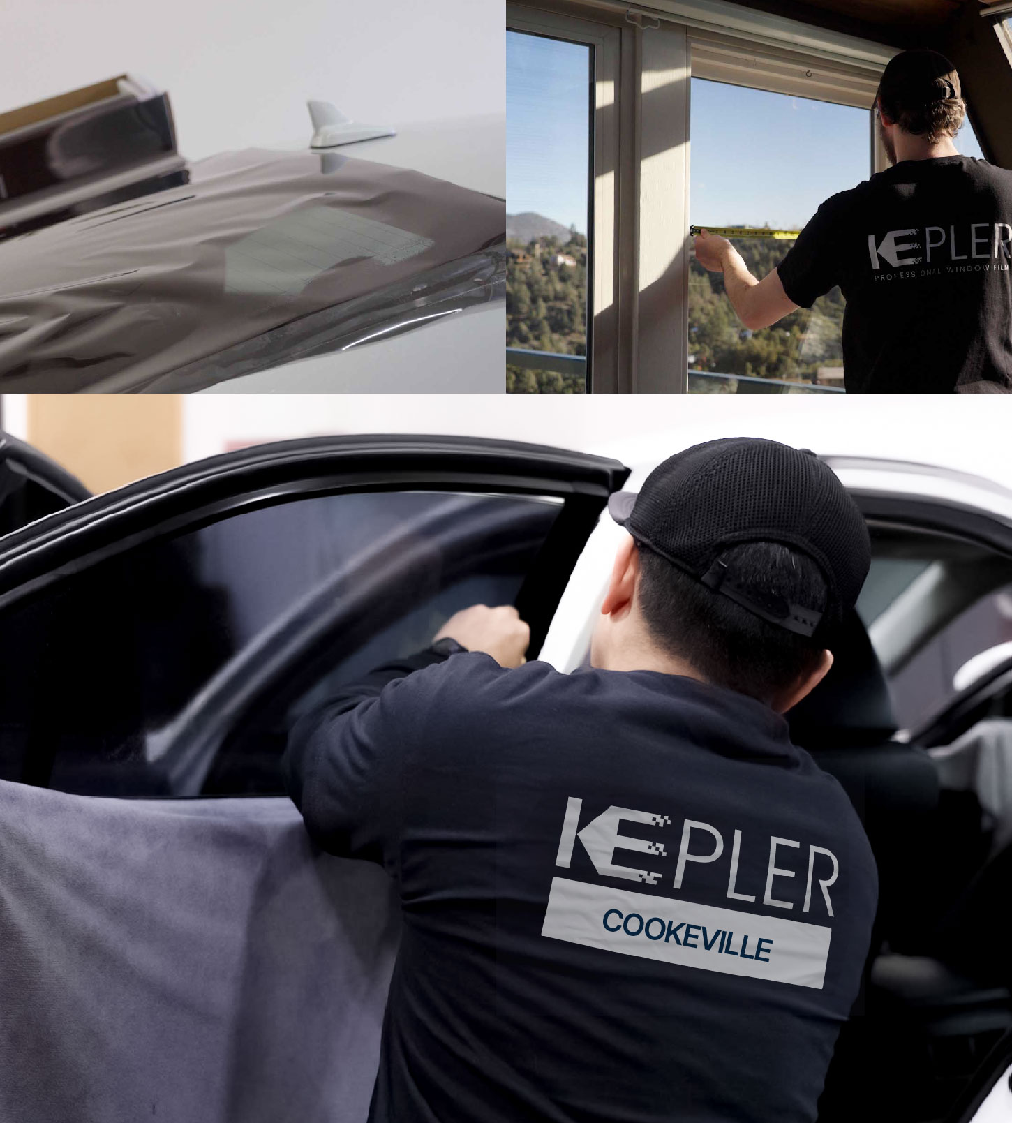 Automotive Window Tinting Expert Applying Film in Cookeville, Tennessee
