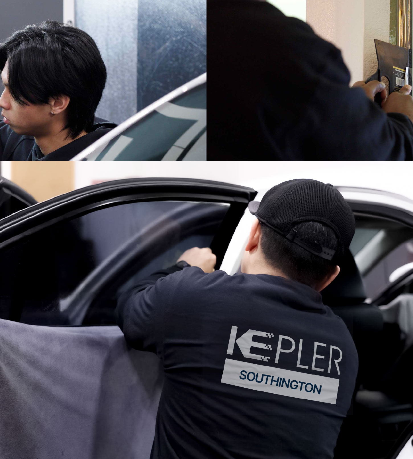 Automotive Window Tinting Expert Applying Film in Southington, Connecticut