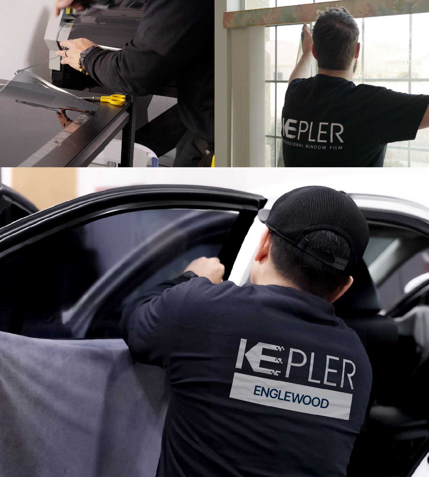 Automotive Window Tinting Expert Applying Film in Englewood, Colorado