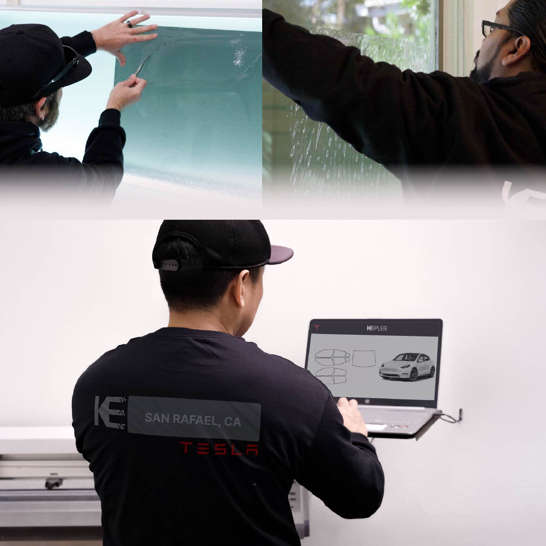 Kepler Technician Applying High-tech Window Tint to Tesla in San Rafael