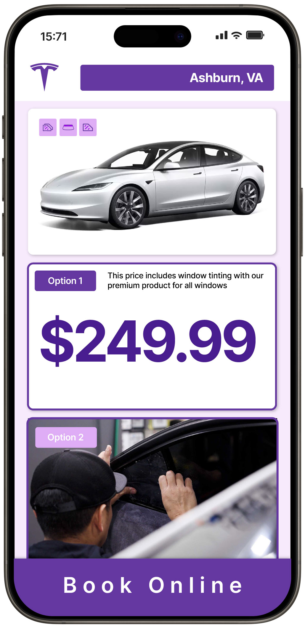 View Affordable Tesla Window Tinting Rates in Ashburn, Virginia