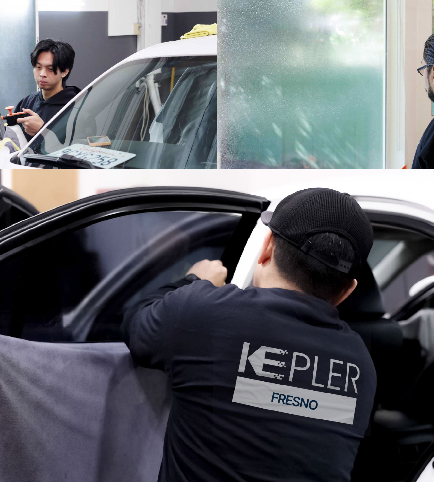 Automotive Window Tinting Expert Applying Film in Fresno, California