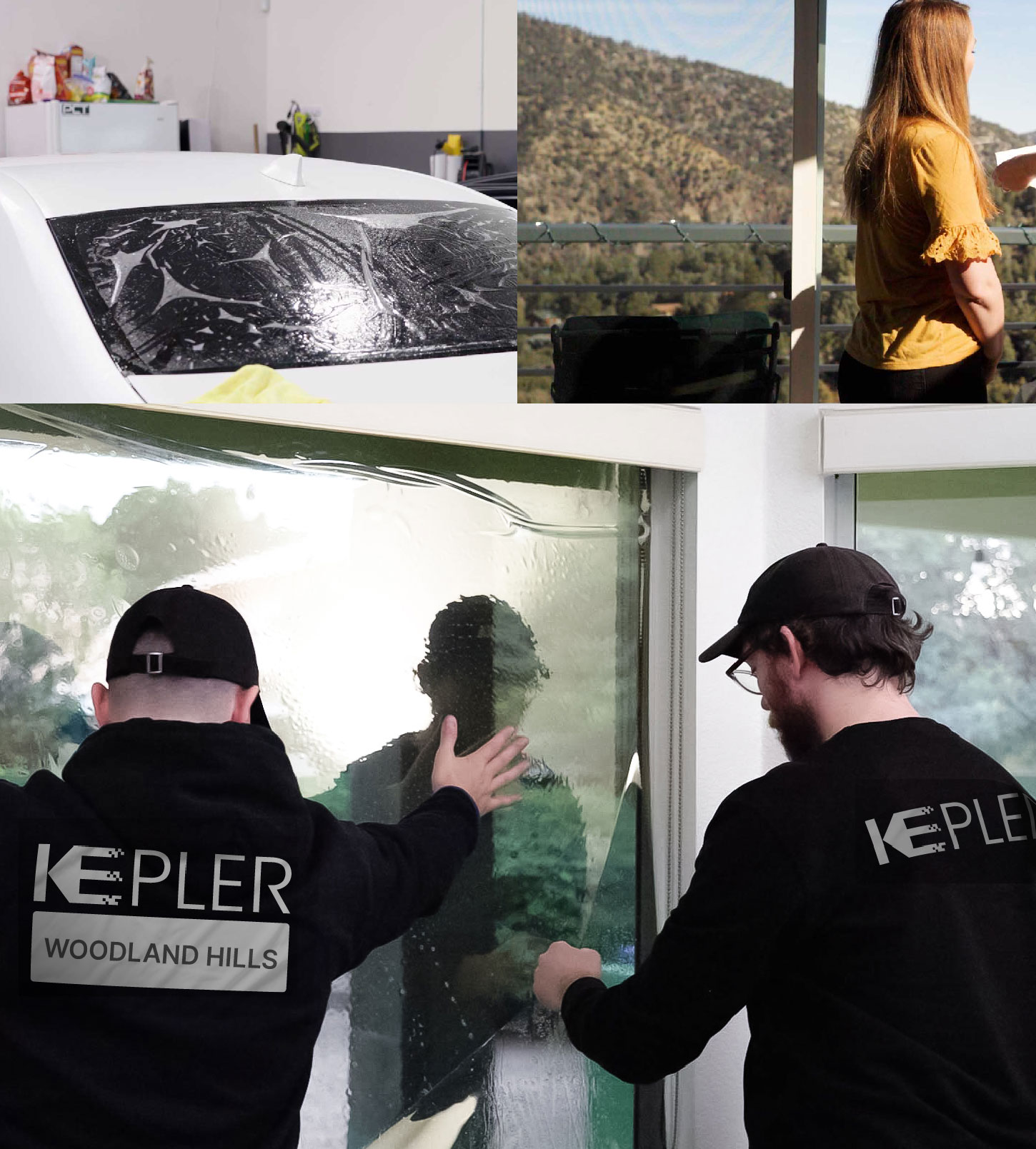 Expert Technician Fitting Advanced Window Tint to Home in Woodland Hills