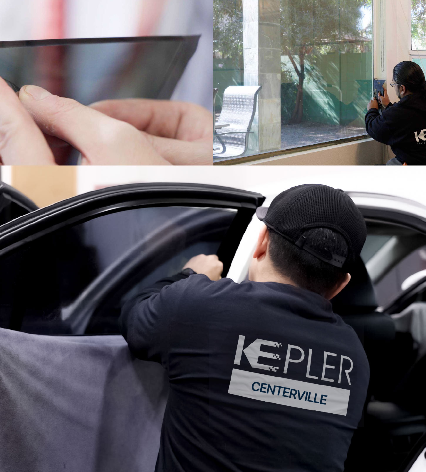 Automotive Window Tinting Expert Applying Film in Centerville, Utah
