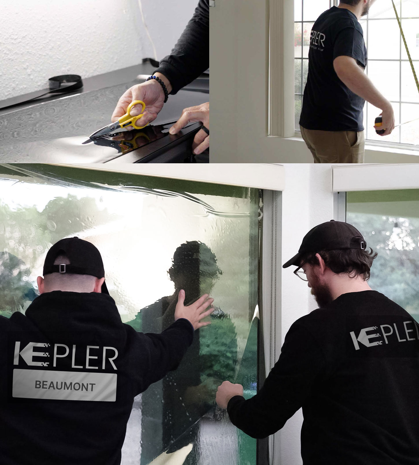 Expert Technician Fitting Advanced Window Tint to Home in Beaumont