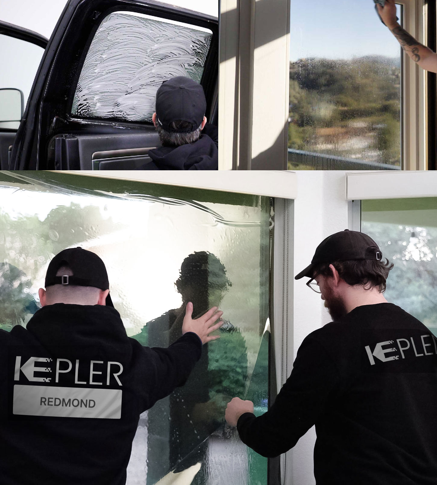 Expert Technician Applying High-tech Window Tint to Home in Redmond