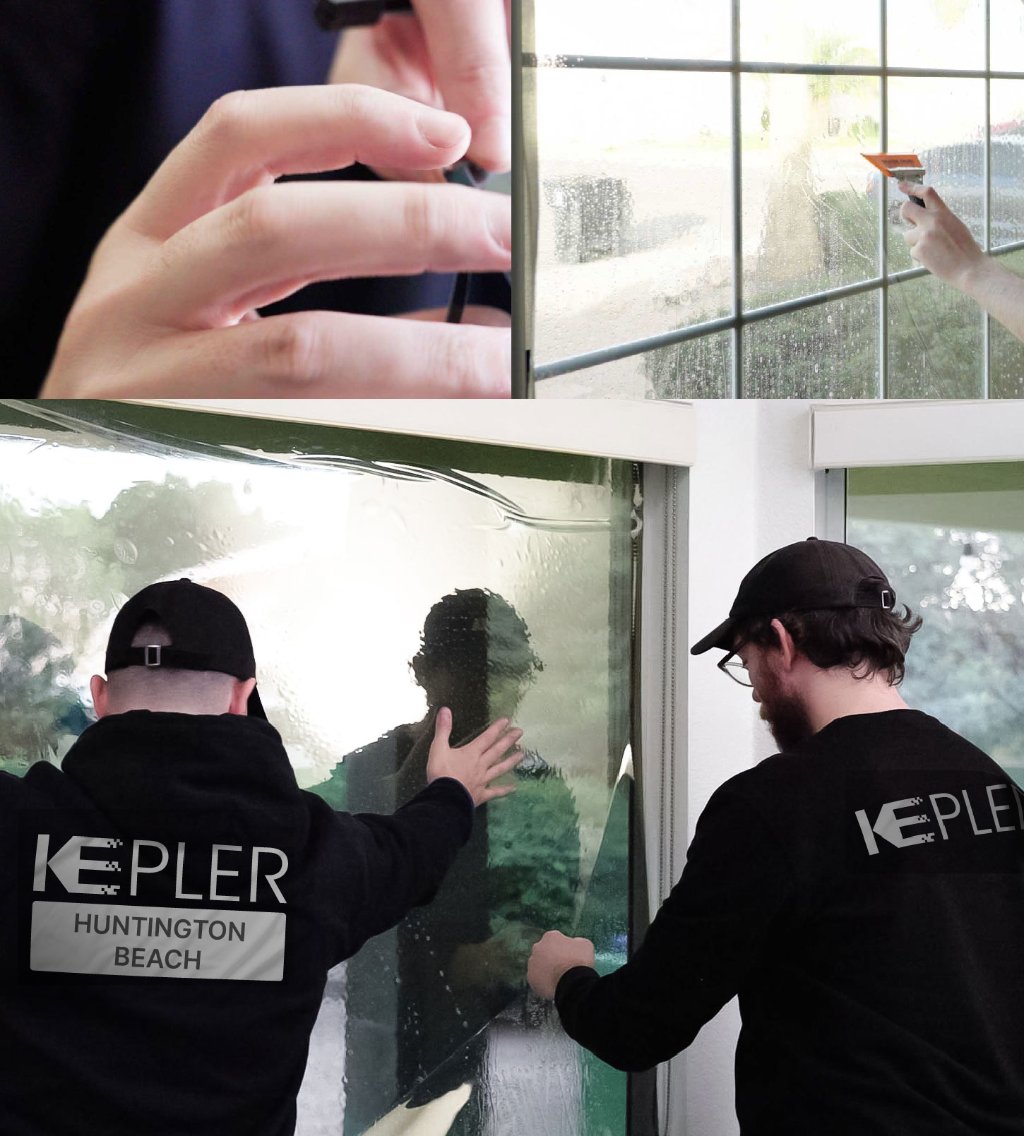 Expert Technician Fitting High-tech Window Tint to Home in Huntington Beach