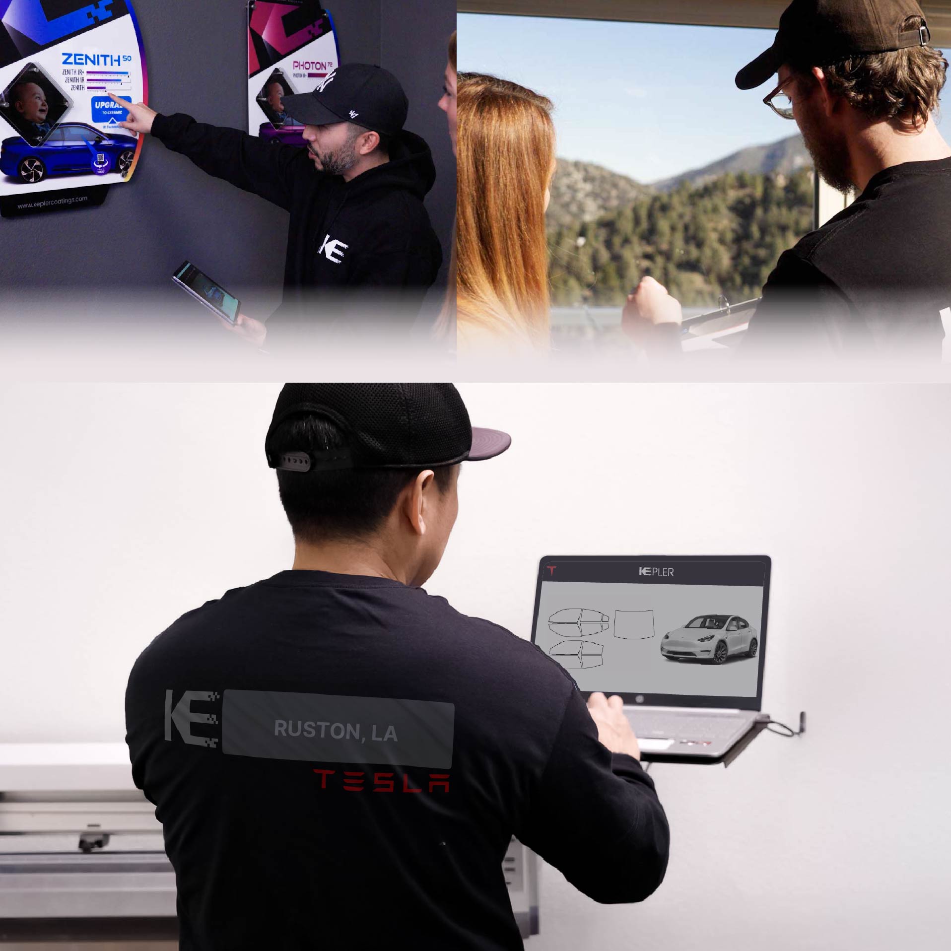 Kepler Technician Applying High-tech Window Tint to Tesla in Ruston