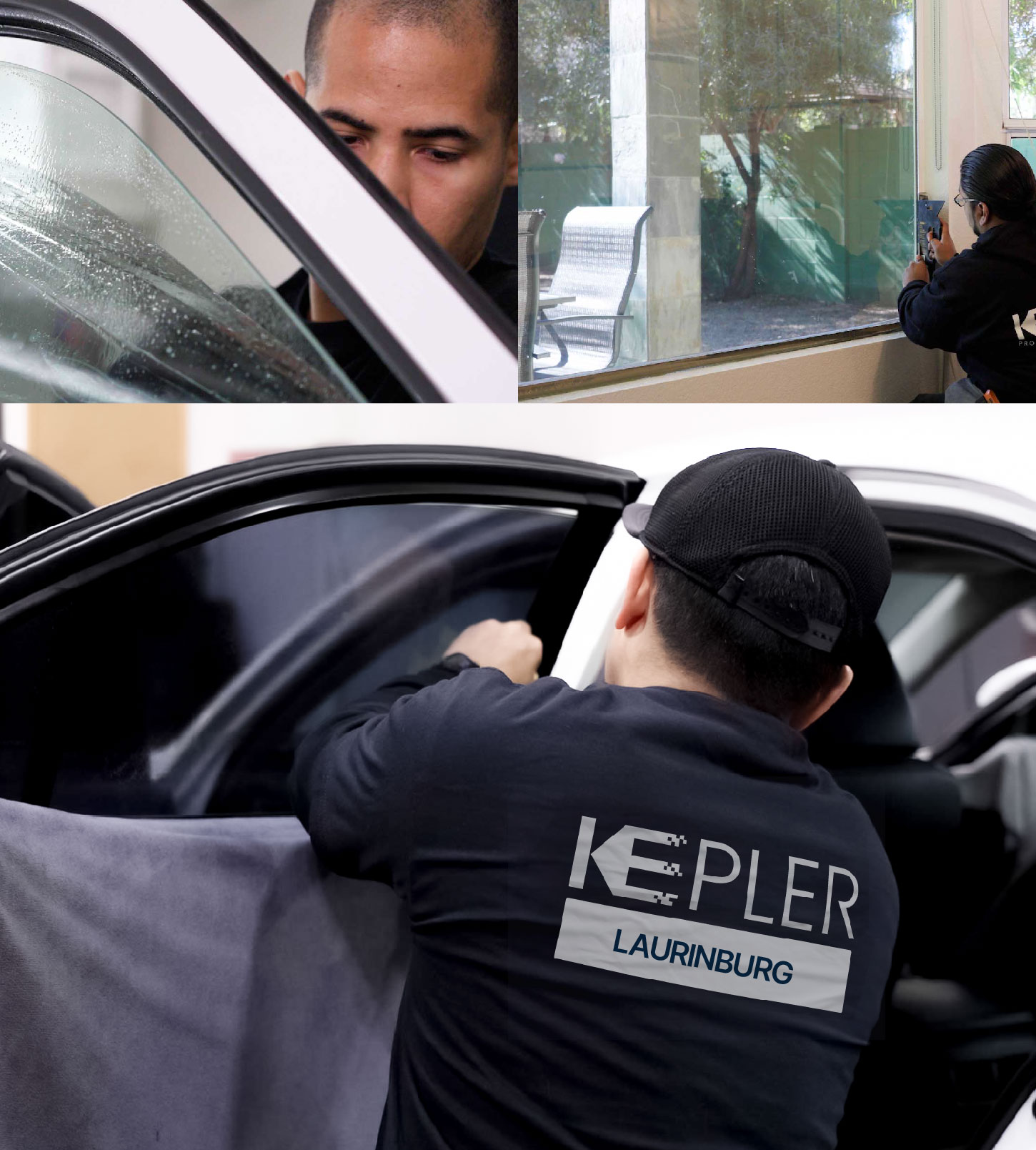 Automotive Window Tinting Expert Applying Film in Laurinburg, North Carolina