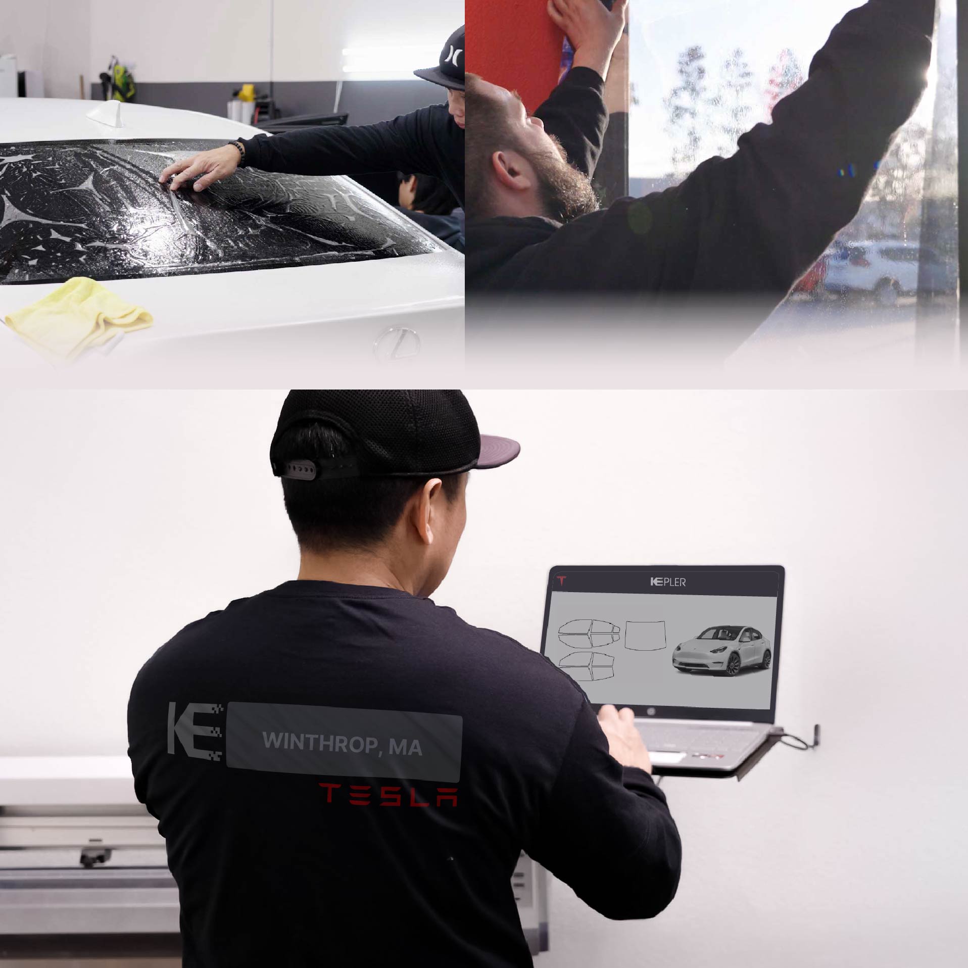 Kepler Technician Fitting Advanced Window Tint to Tesla in Winthrop