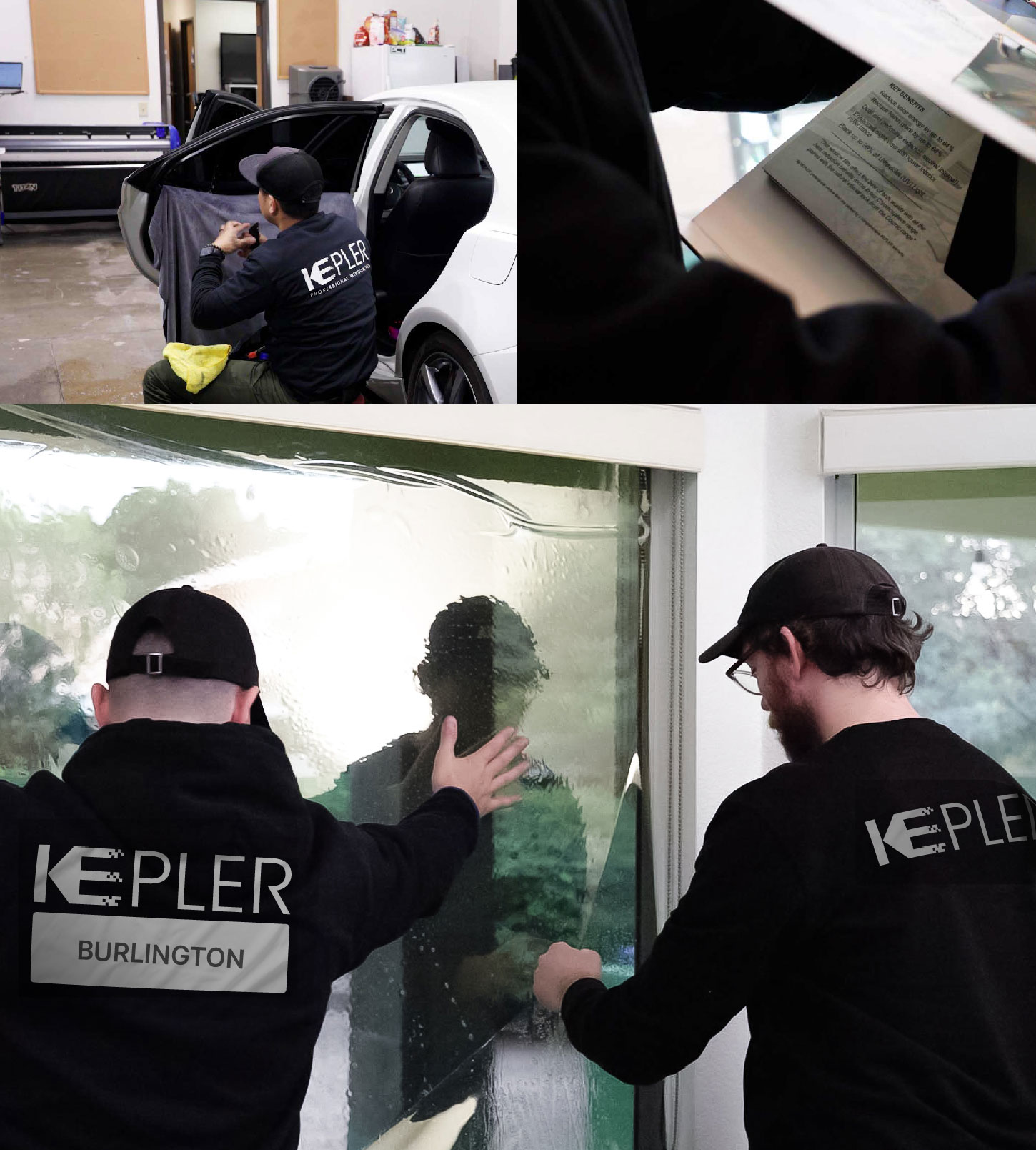 Expert Technician Fitting Ceramic Window Tint to Home in Burlington