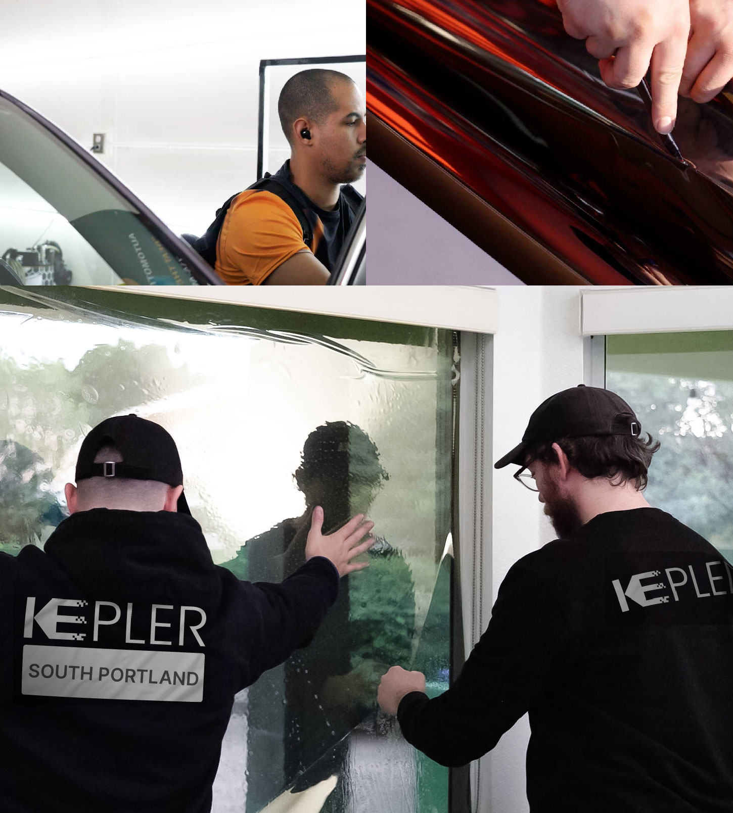 Expert Technician Fitting Advanced Window Tint to Home in South Portland