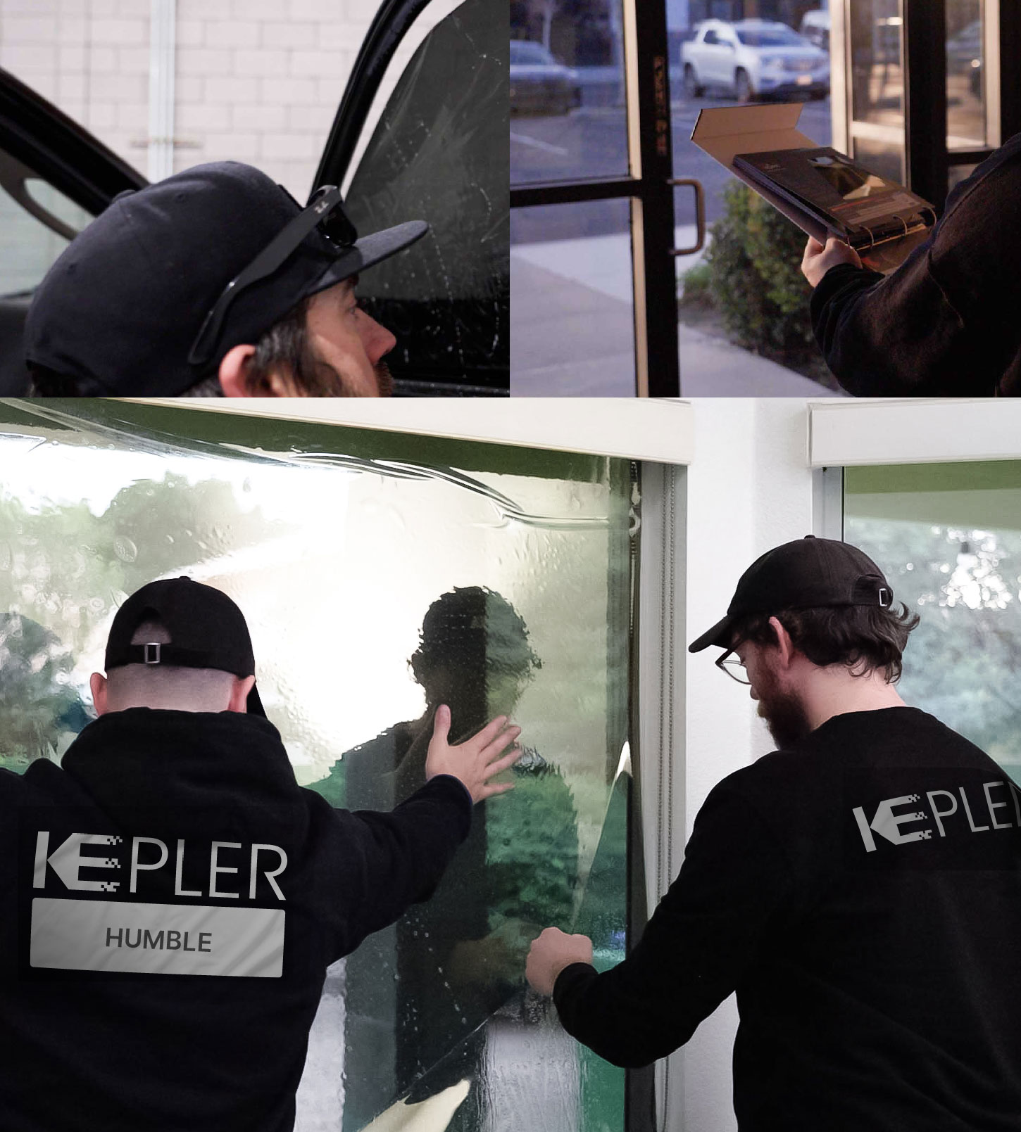 Kepler Technician Fitting Ceramic Window Tint to Home in Humble