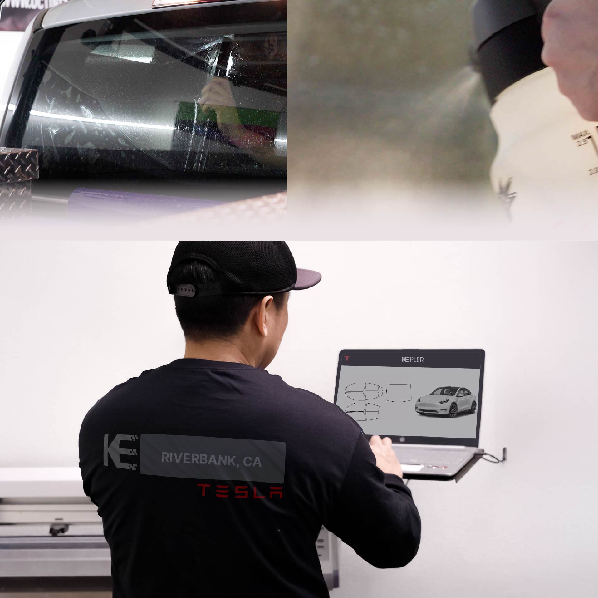 Kepler Technician Installing High-tech Window Tint to Tesla in Riverbank