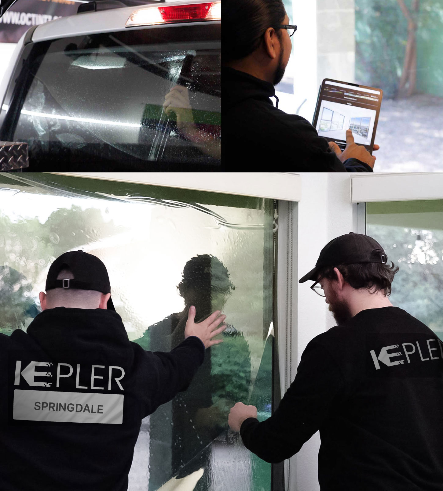 Expert Technician Fitting Advanced Window Tint to Home in Springdale