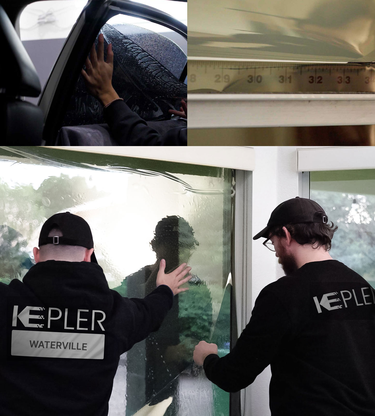 Kepler Technician Applying High-tech Window Tint to Home in Waterville